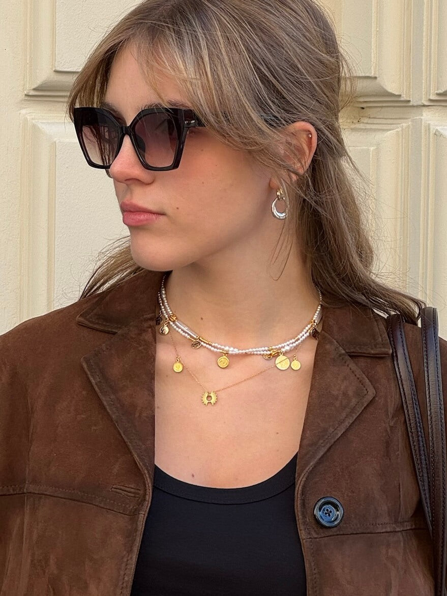 Set of White Pearl Necklaces with Coins
