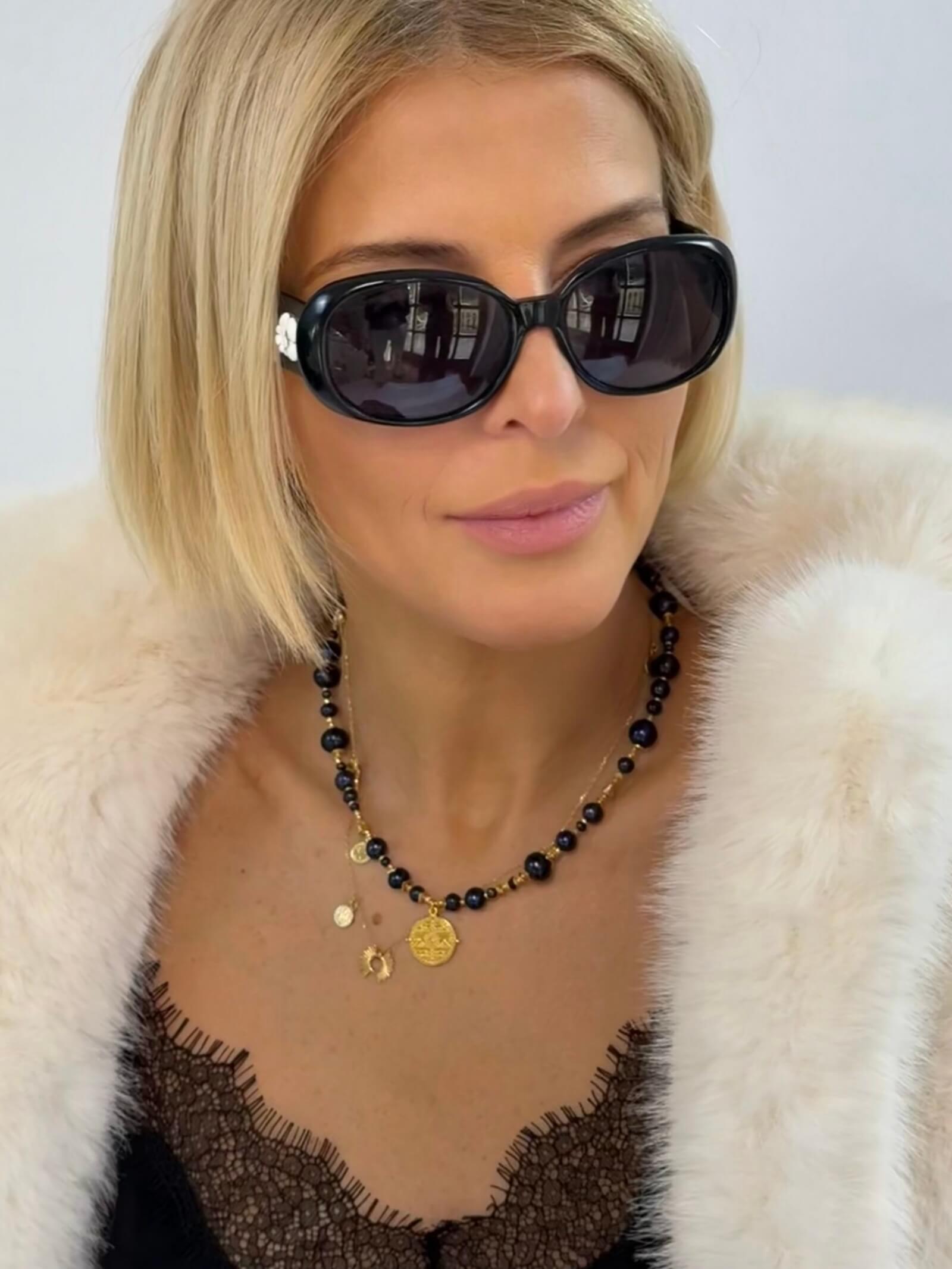 Naszyjnik z Czarnych Pereł z Zawieszka - Mała Moneta Azteków