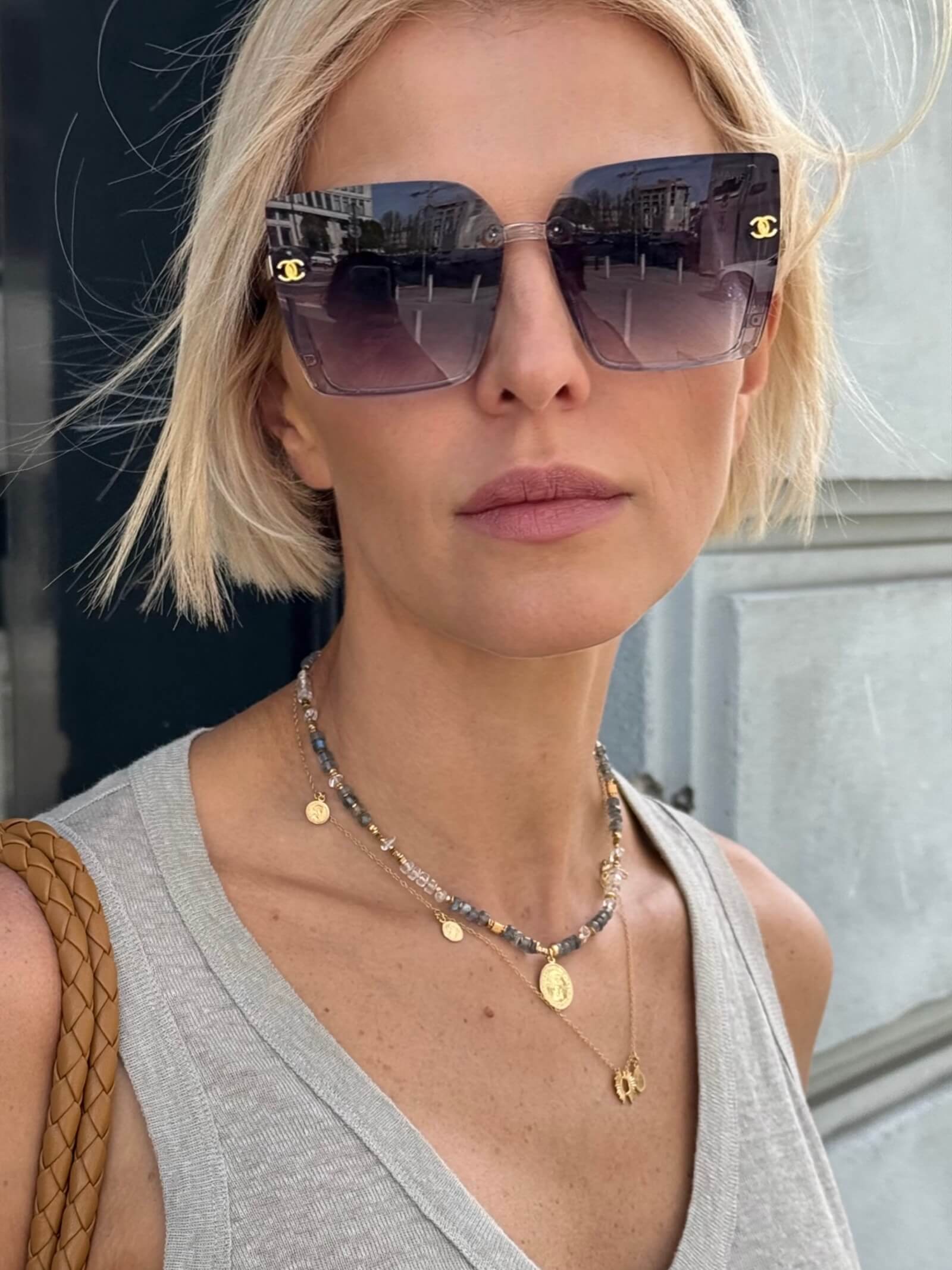 Labradorite and Rock Crystal Necklace with Pendant - Coin