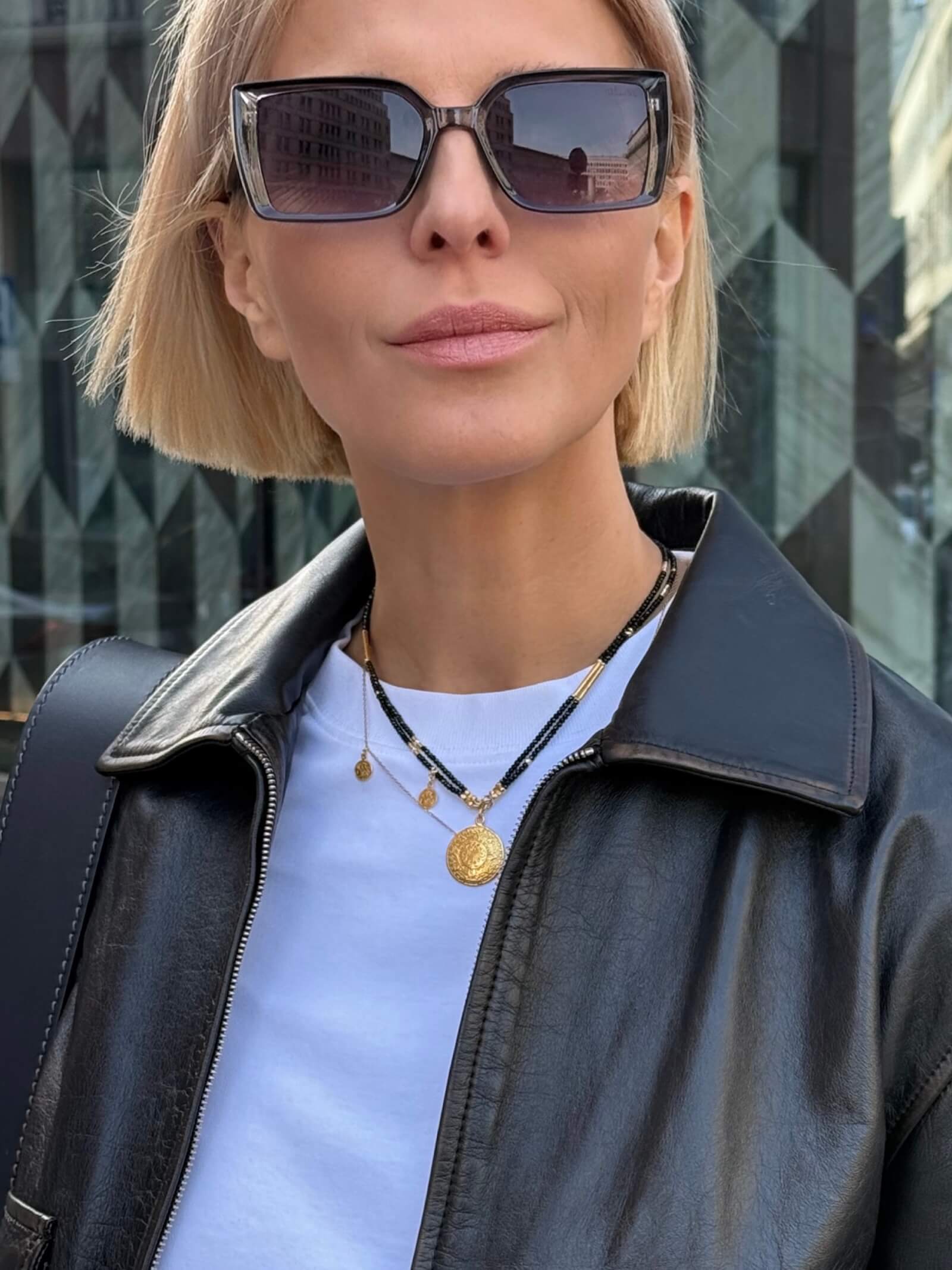 Double Black and Gold Necklace with Pendant - Aztec Coin