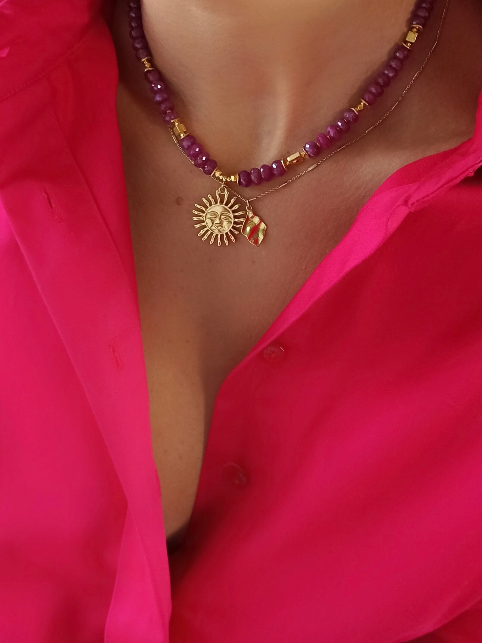 Naszyjnik z Rubinów z Zawieszką - Słońce