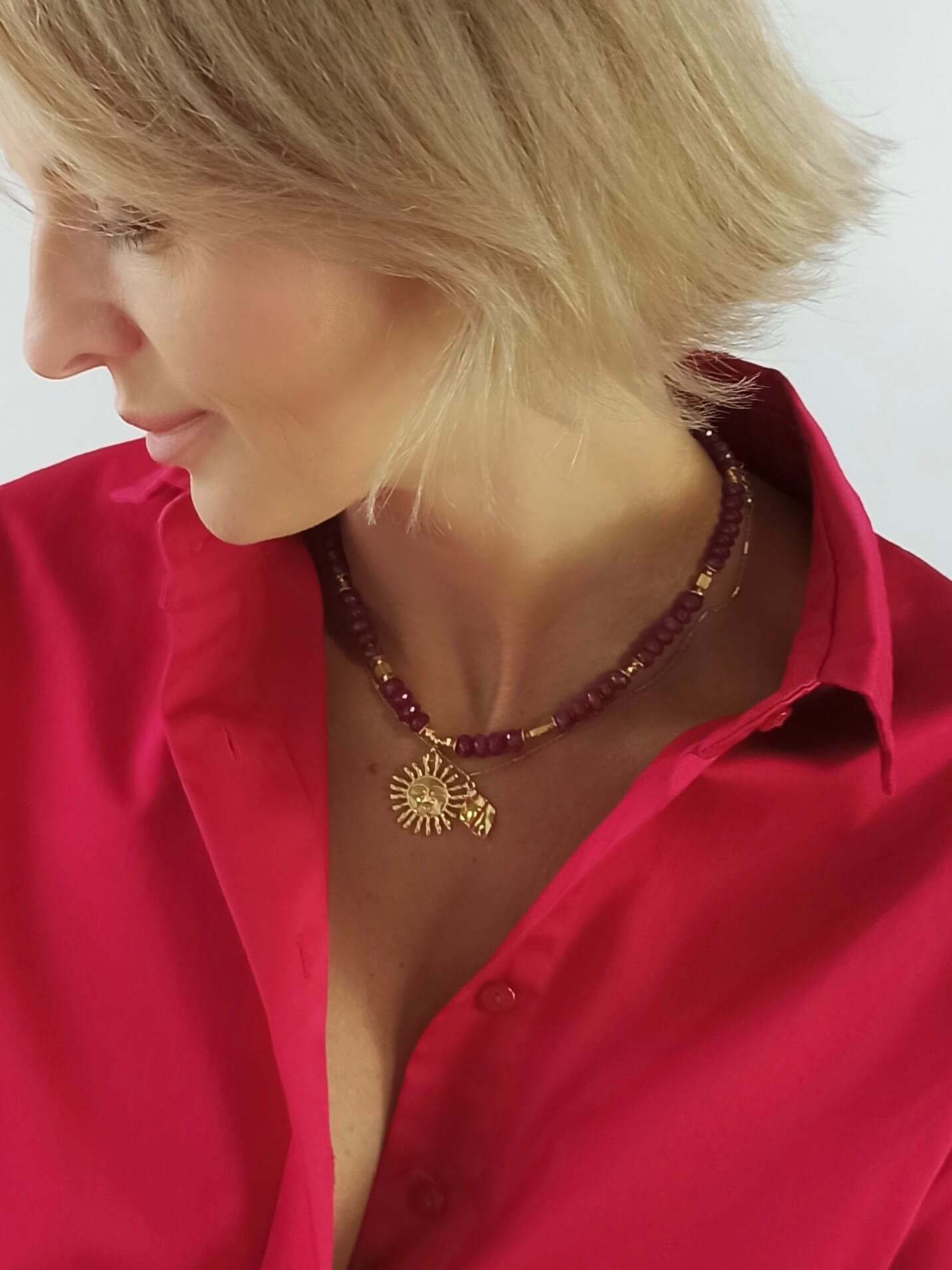 Naszyjnik z Rubinów z Zawieszką - Słońce