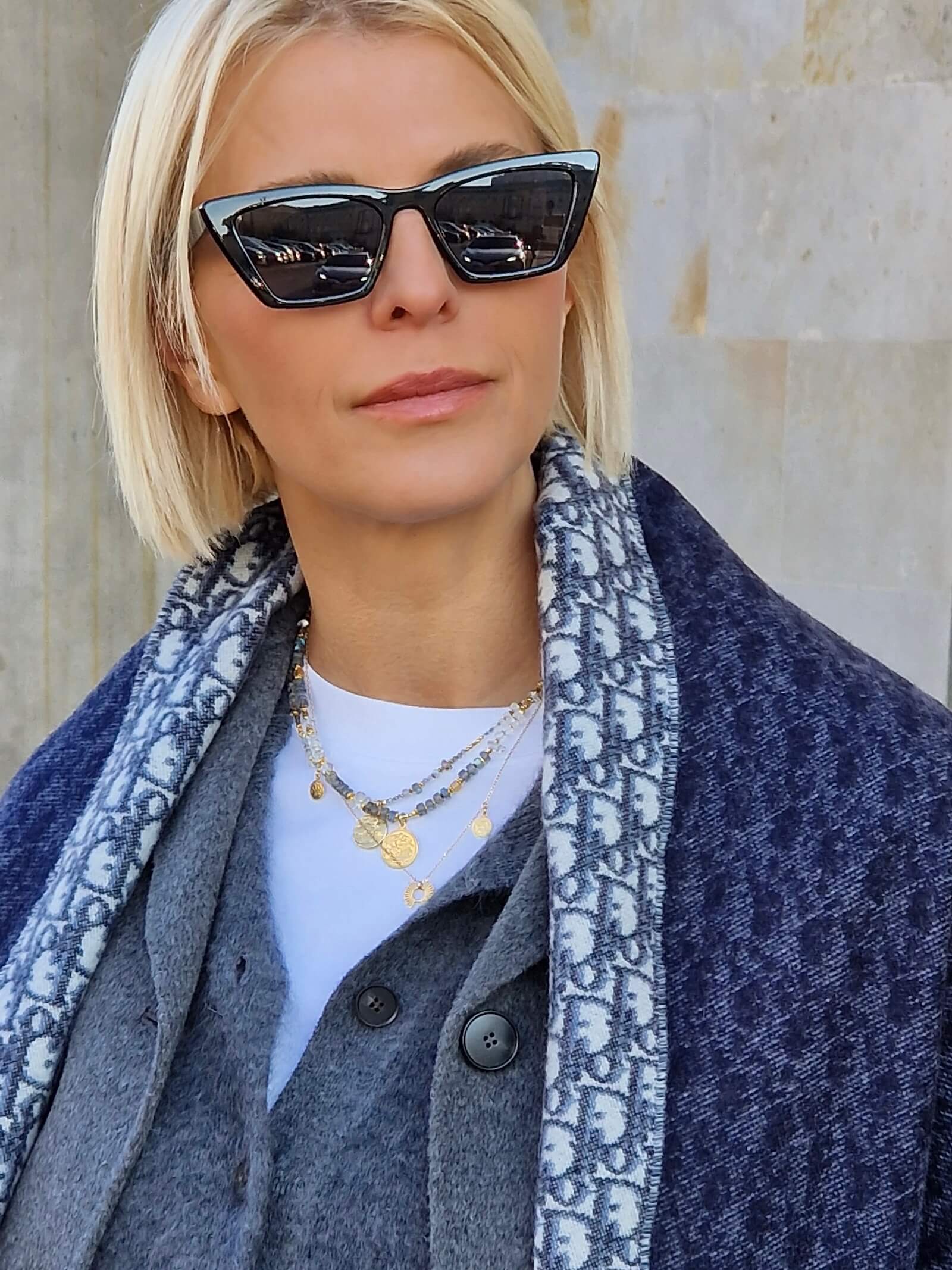 Labradorite and Rock Crystal Necklace with Pendant - Coin