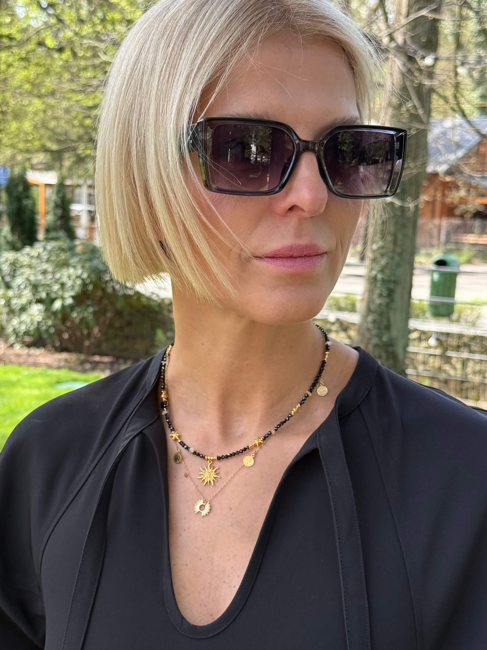 Black and Gold Necklace with Pendant - Sun