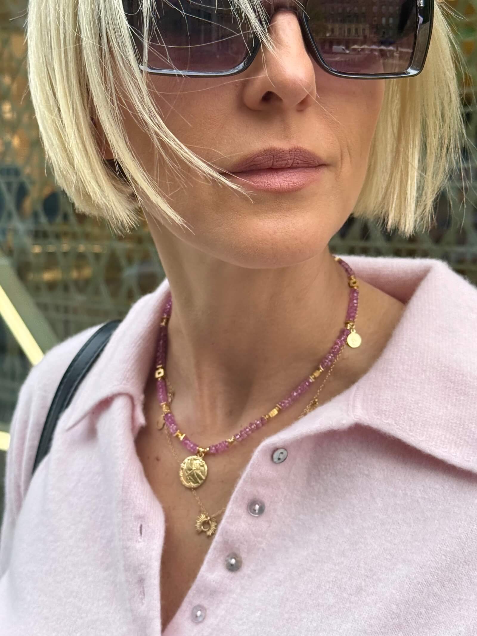 Pink Topaz Necklace with Dragonfly Coin Pendant