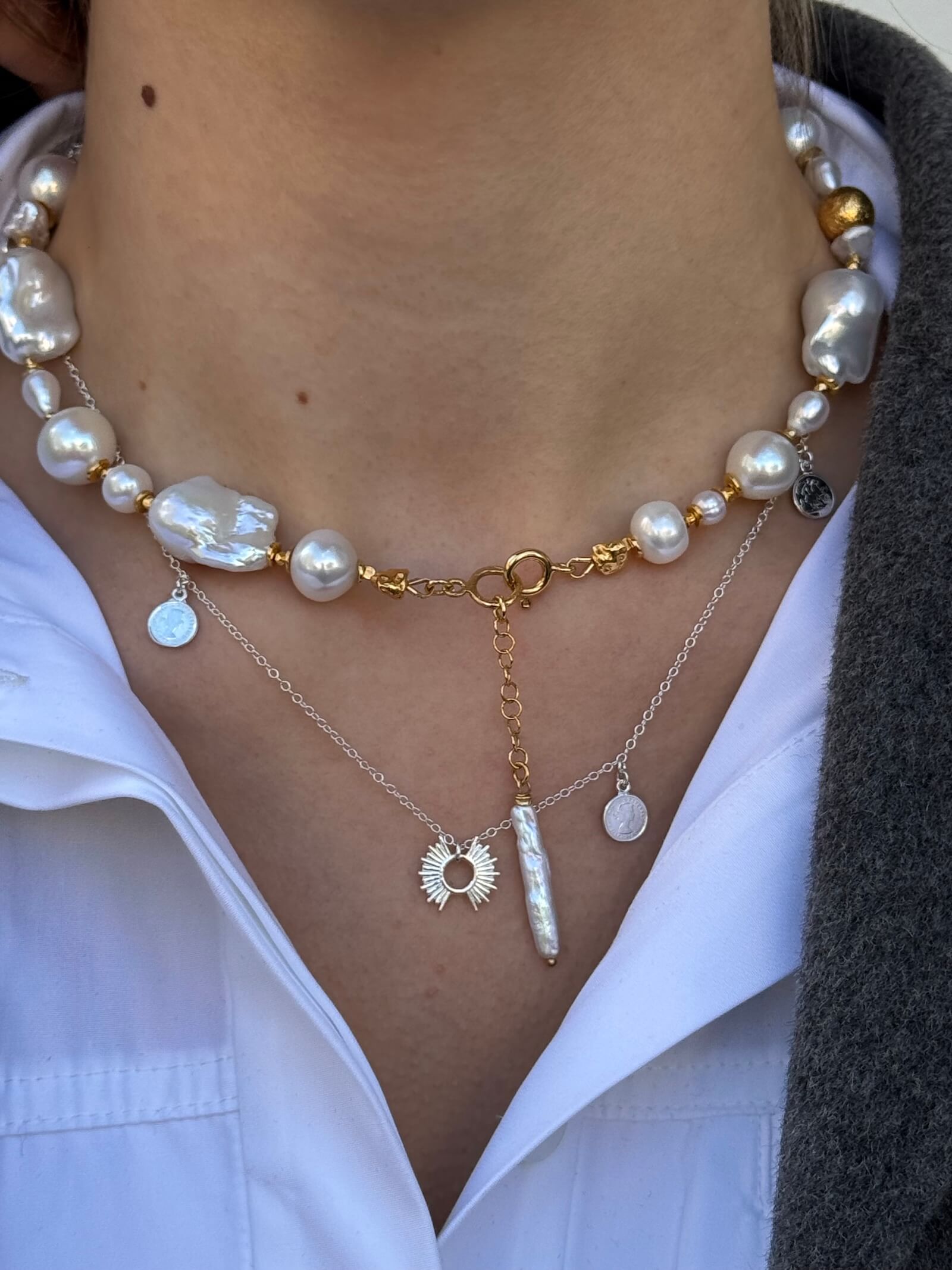 Choker z Białych Pereł Barokowych - ULASIENICKA