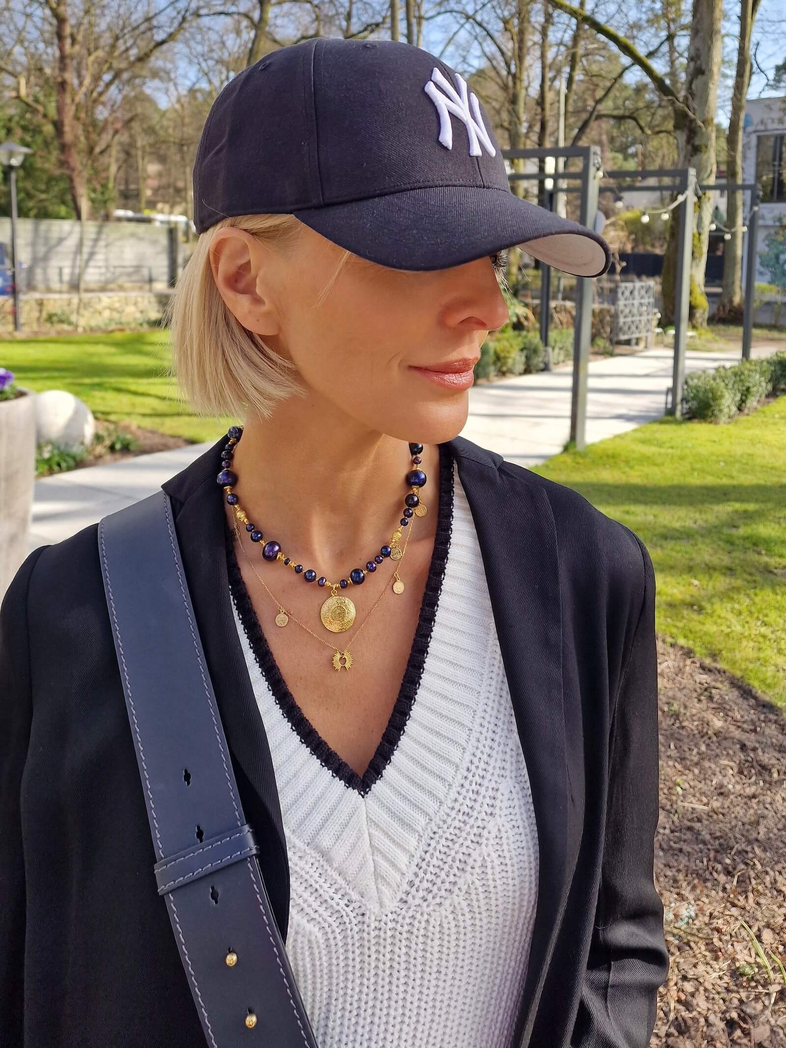 Black Pearl Necklace with Aztec Coin Pendant