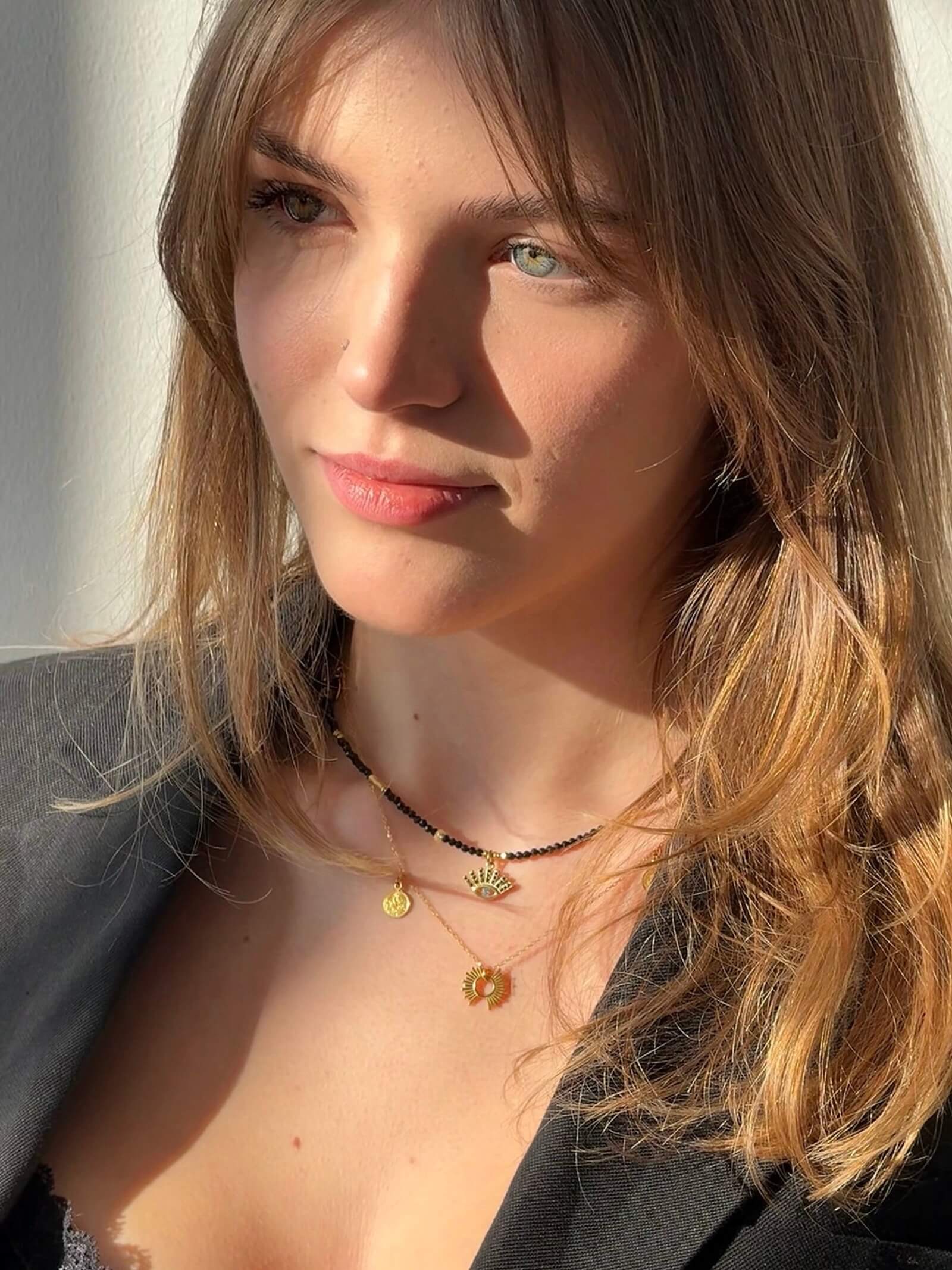 Naszyjnik Czarno-Złoty z Zawieszką - oko