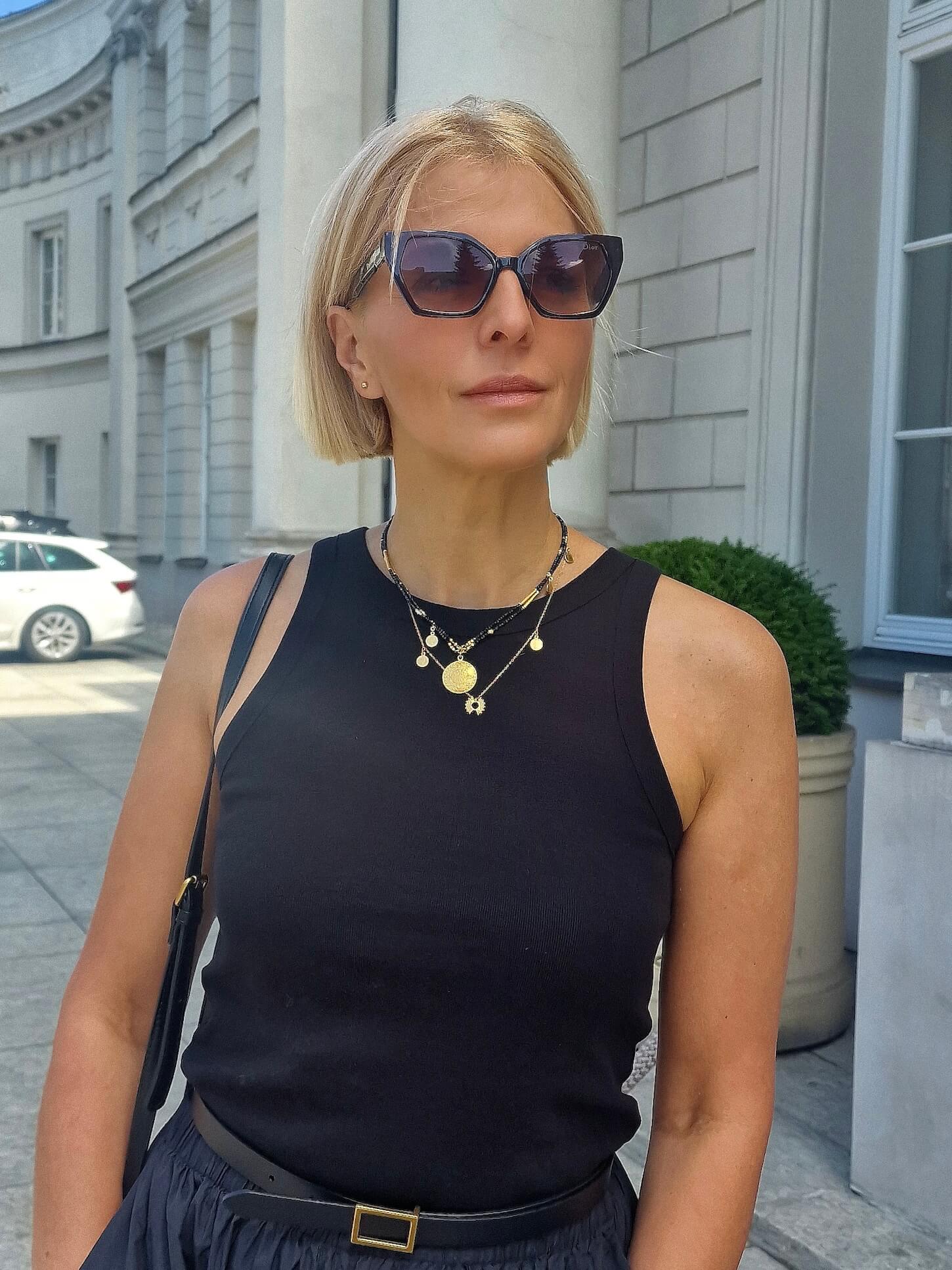 Double Black and Gold Necklace with Pendant - Aztec Coin