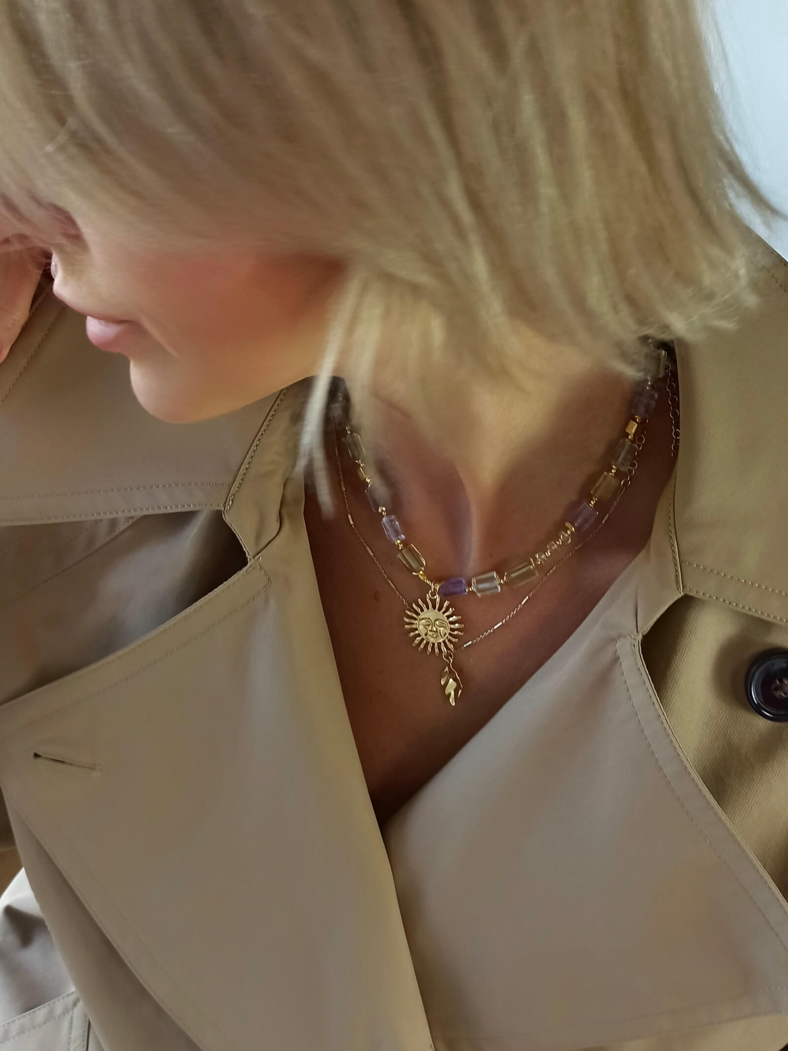 Naszyjnik z Cytrynem i Ametystem z Zawieszką - Słońce
