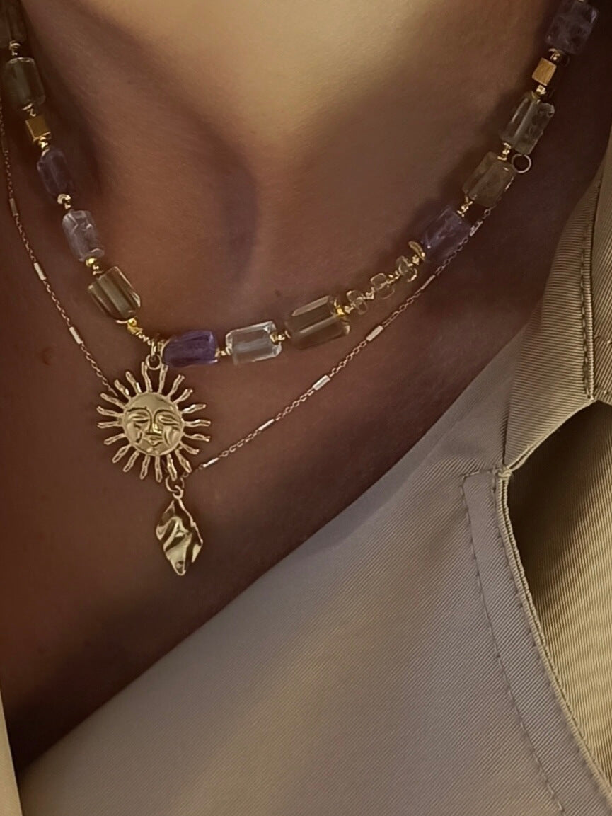 Naszyjnik z Cytrynem i Ametystem z Zawieszką - Słońce