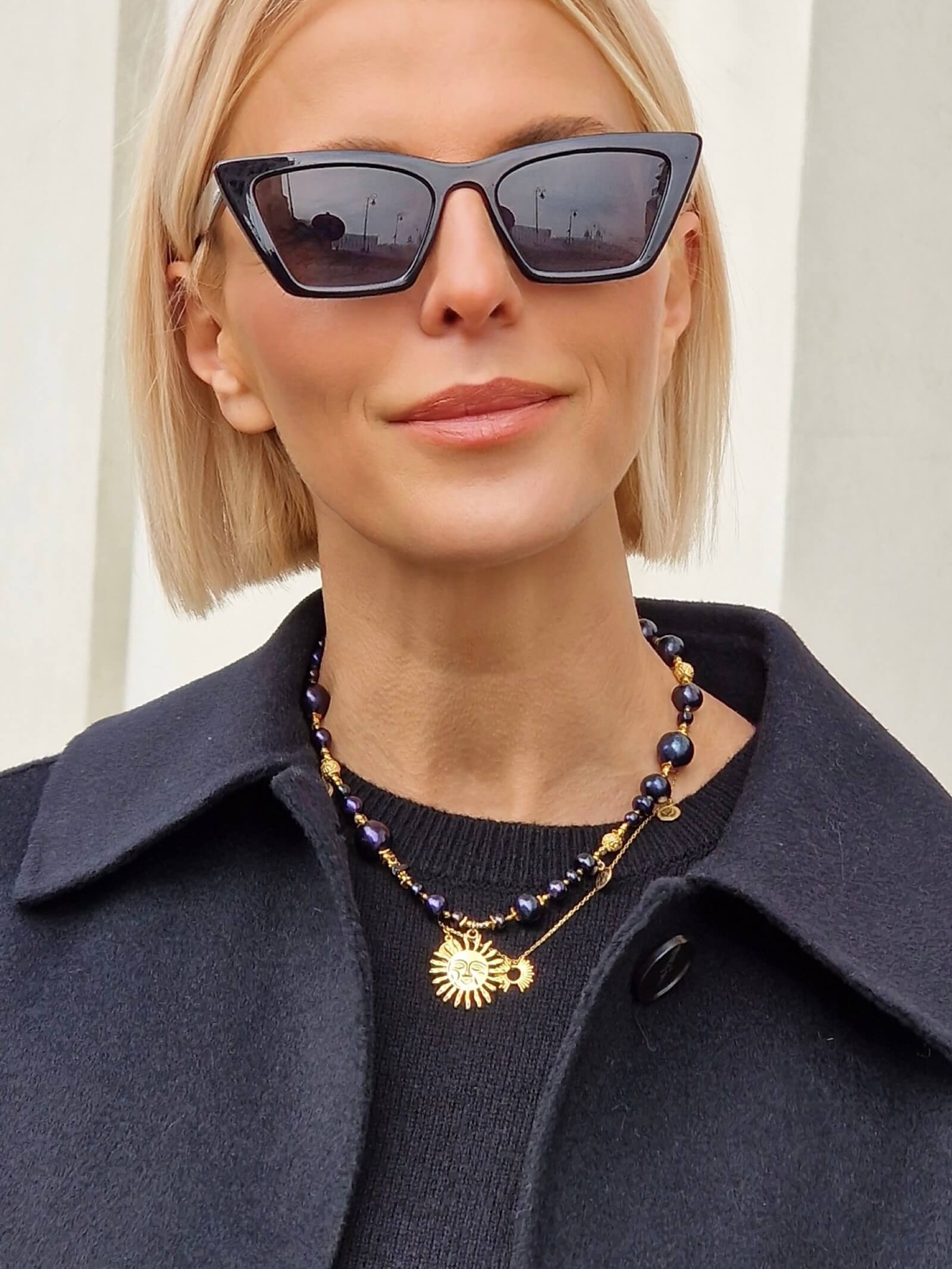 Naszyjnik z Czarnych Pereł z Zawieszką - Słońce