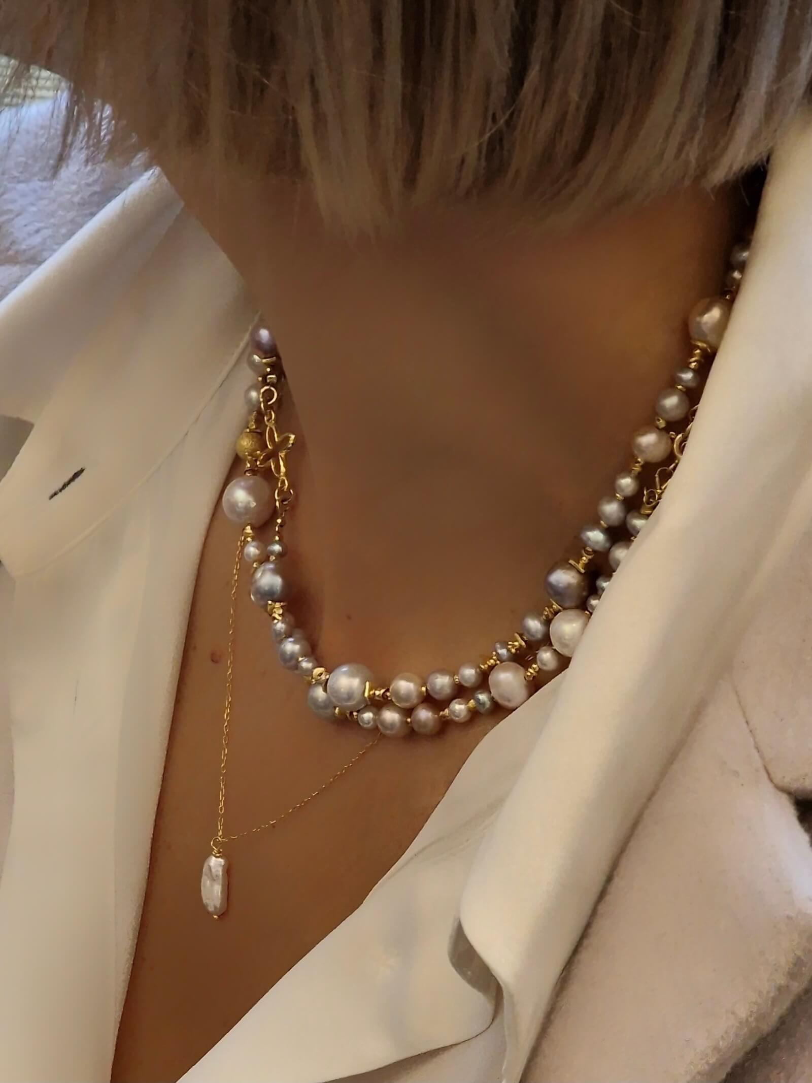 Długi Naszyjnik z Szarych Pereł