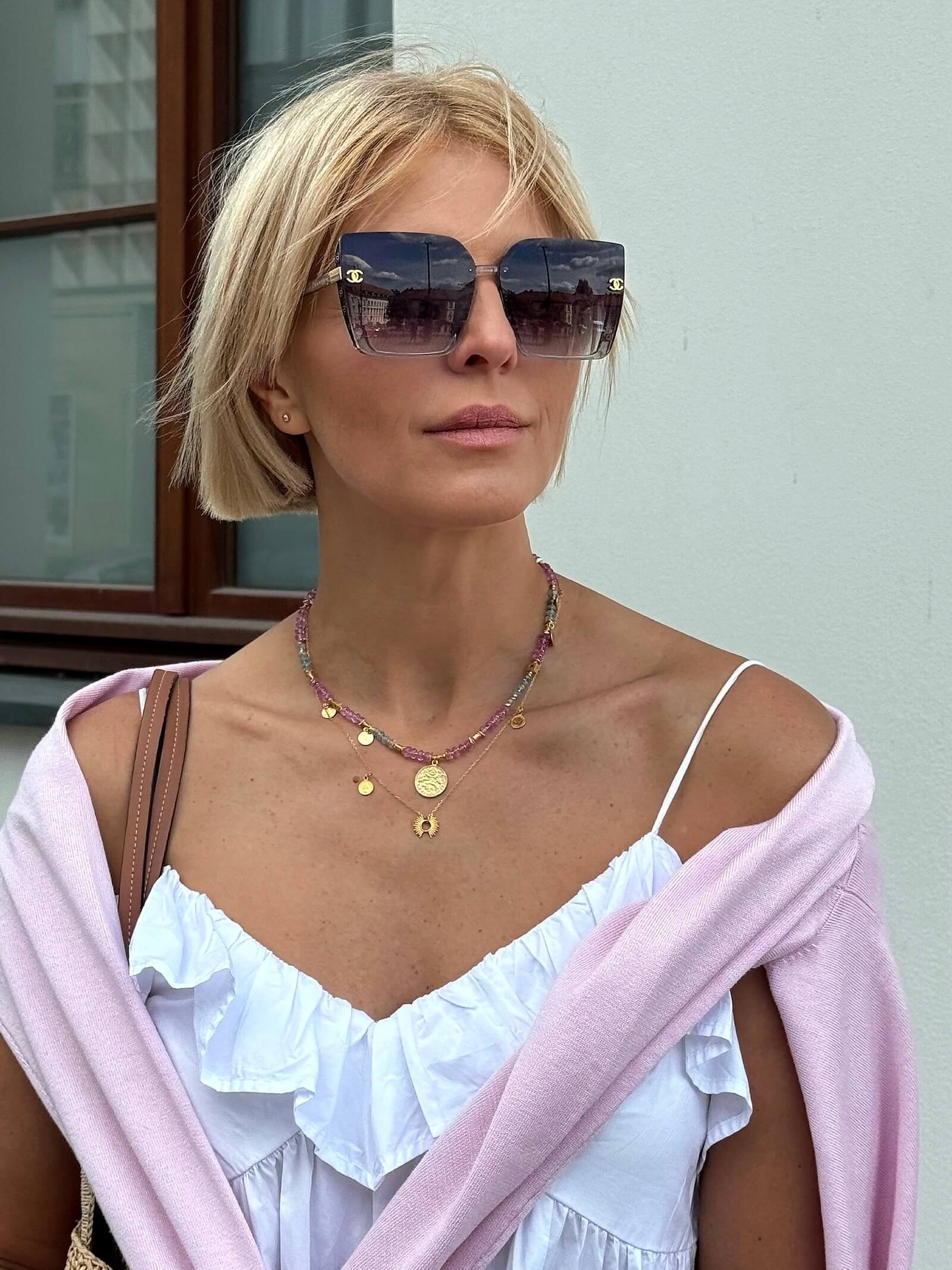 Naszyjnik z Topazu i Szafirów Zawieszką - Moneta