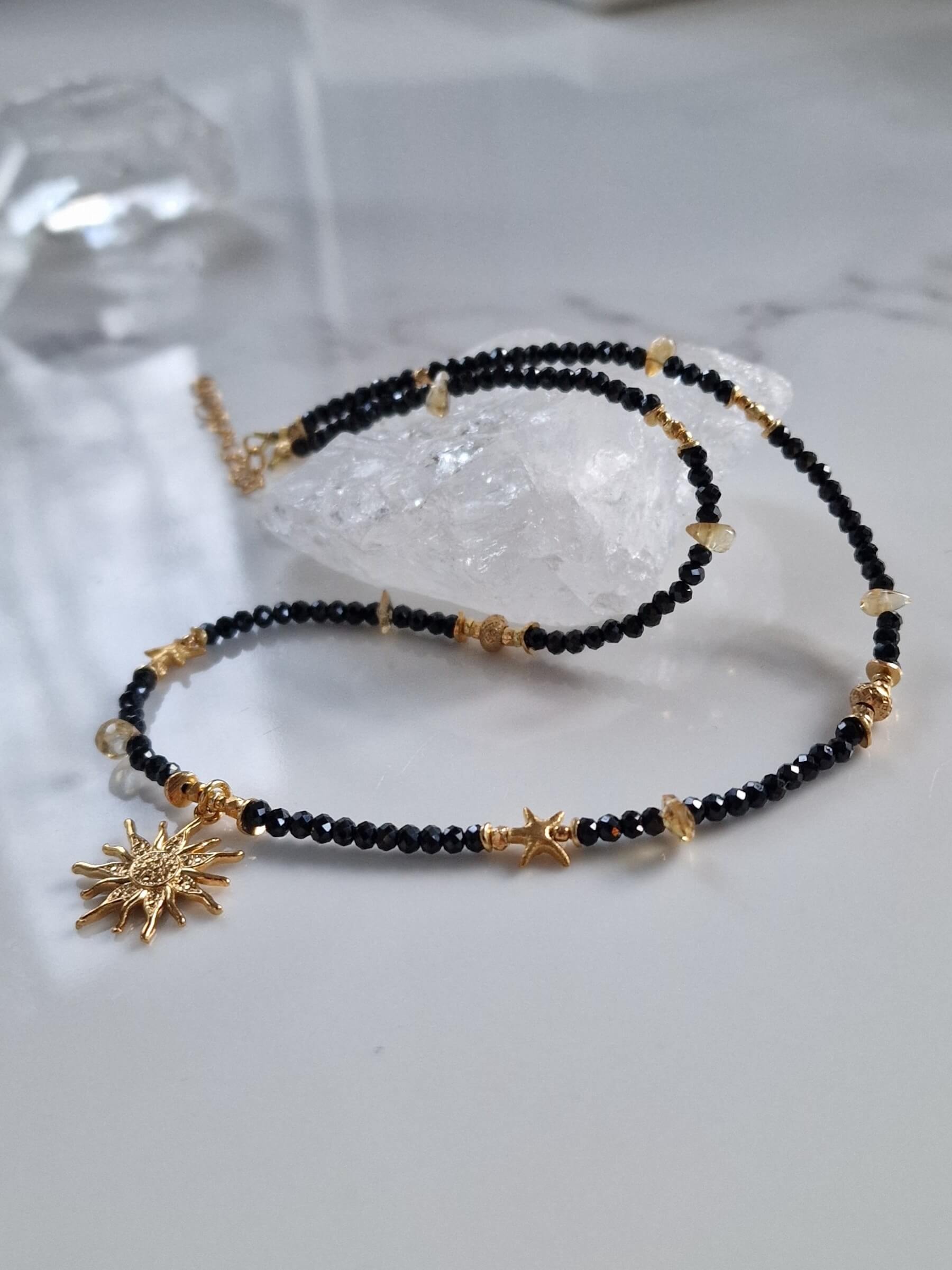 Black and Gold Necklace with Pendant - Sun