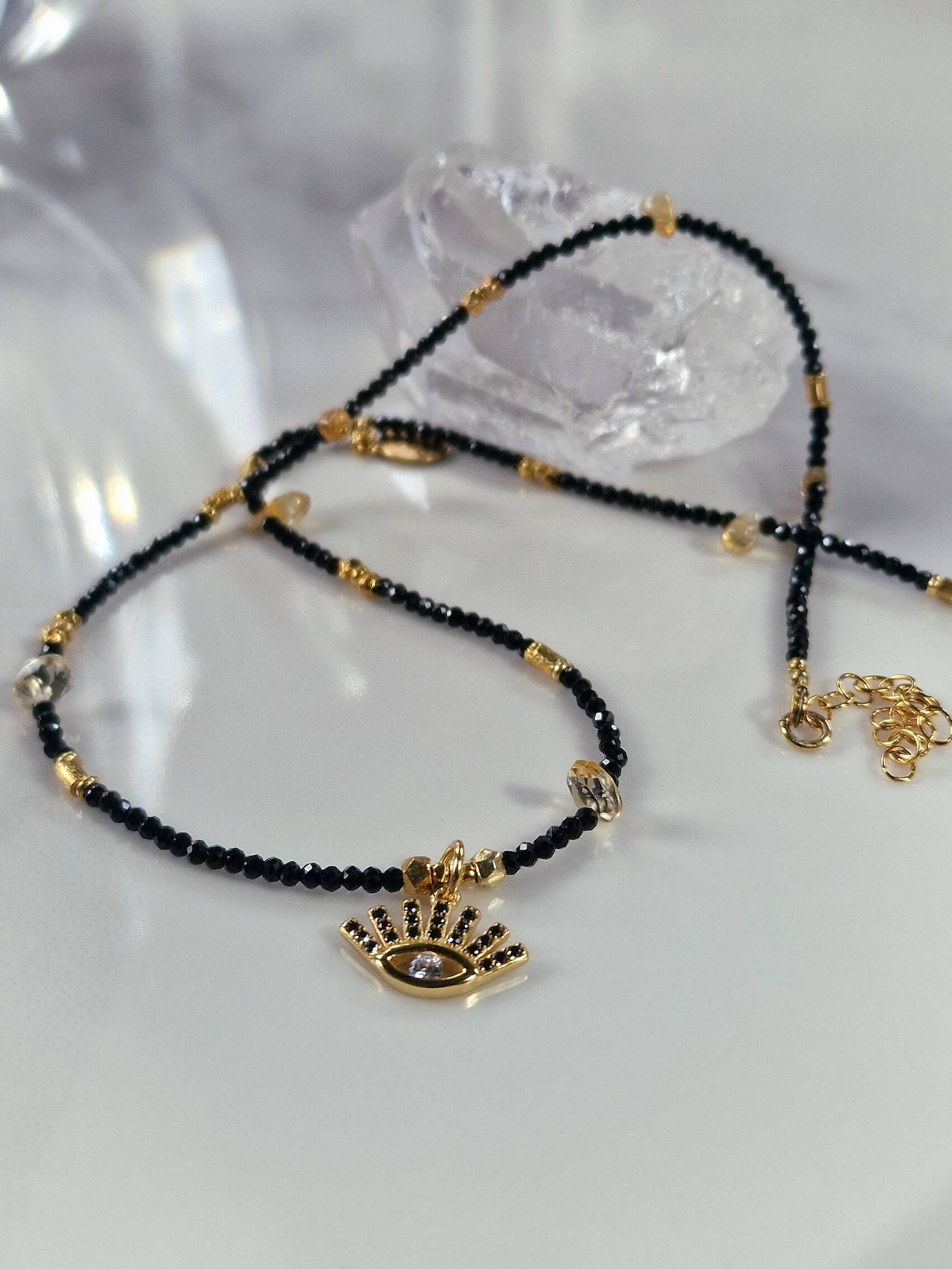 Naszyjnik Czarno-Złoty z Zawieszką - oko