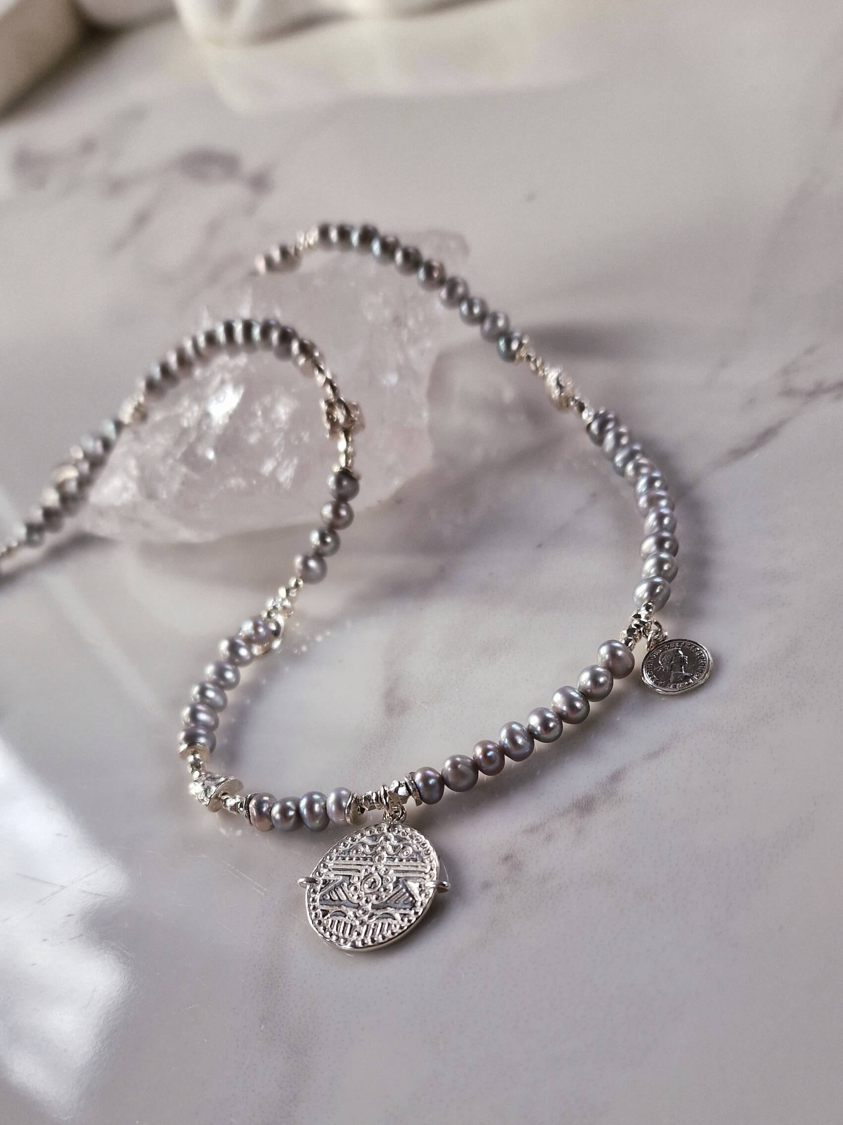 Zestaw Naszyjników z Szarych Pereł - Srebro 925