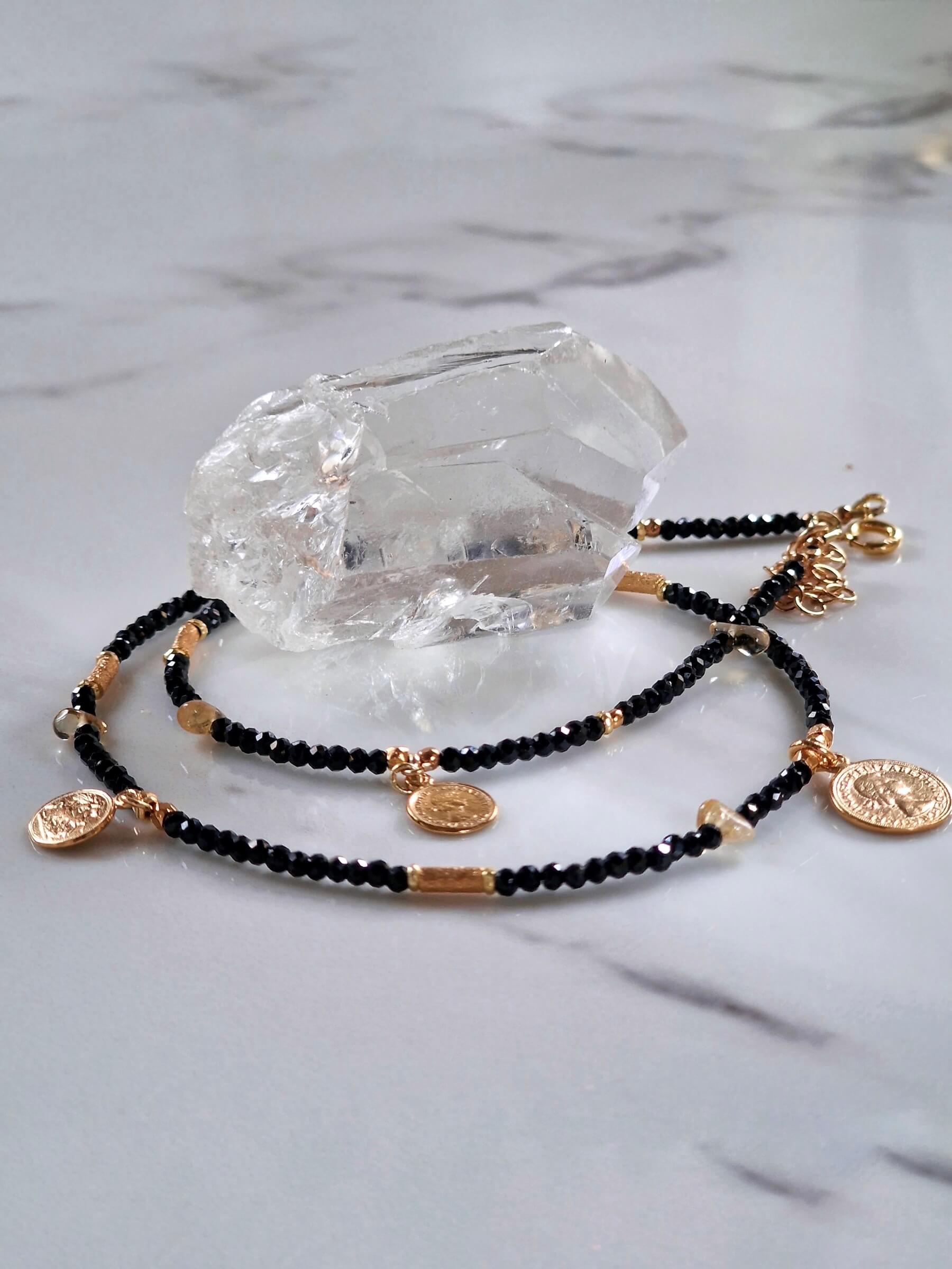 Naszyjnik Czarno-Złoty z Zawieszką - oko