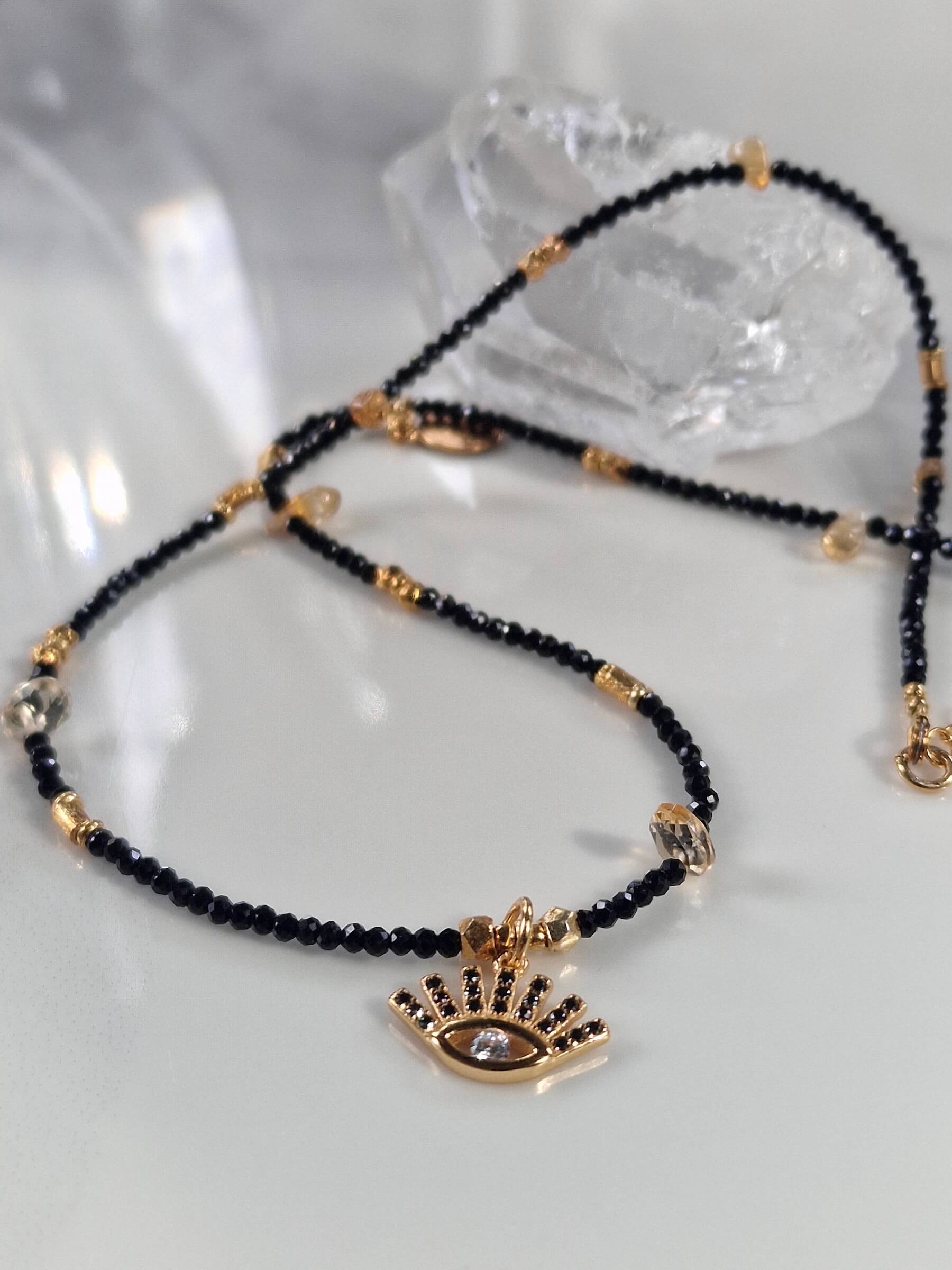 Naszyjnik Czarno-Złoty z Zawieszką - oko