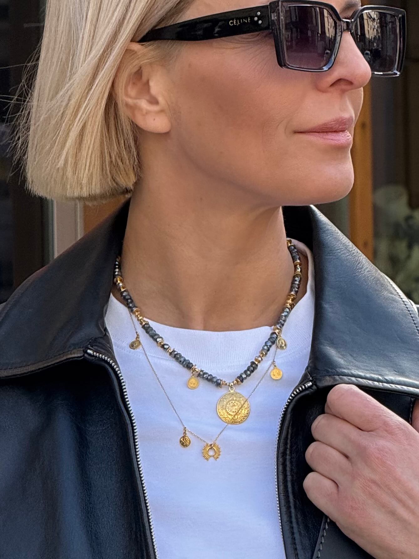 Naszyjnik z Labradorytu z Zawieszką - Moneta Azteków