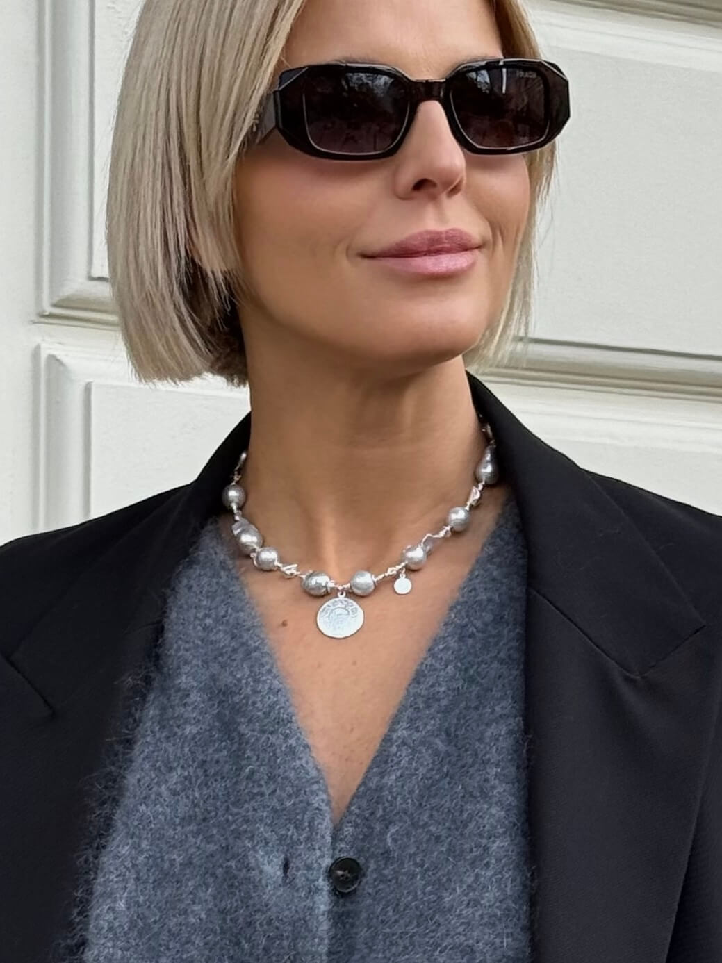 Naszyjnik z Szarych Pereł Barokowych - Srebro 925