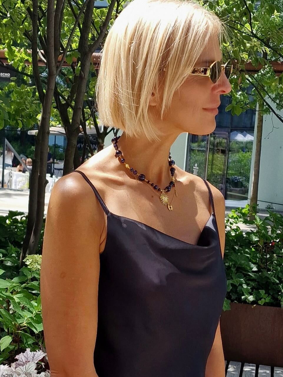 Naszyjnik z Czarnych Pereł z Zawieszką - Słońce