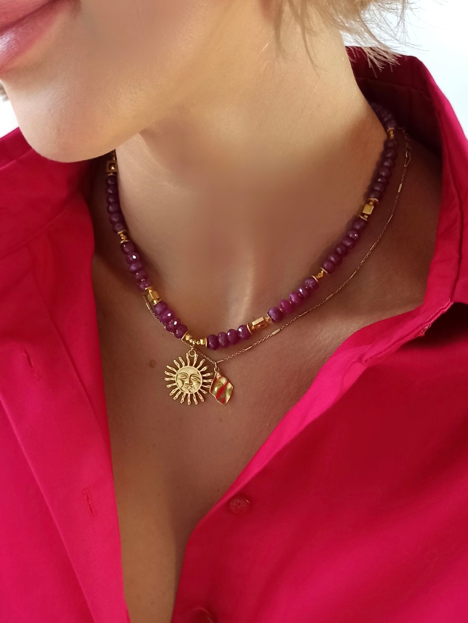 Naszyjnik z Rubinów z Zawieszką - Słońce