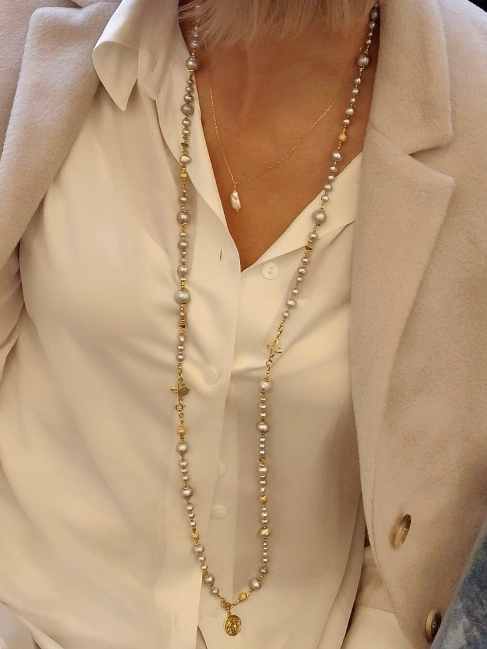 Łańcuszek Pozłacany z podłużną perłą