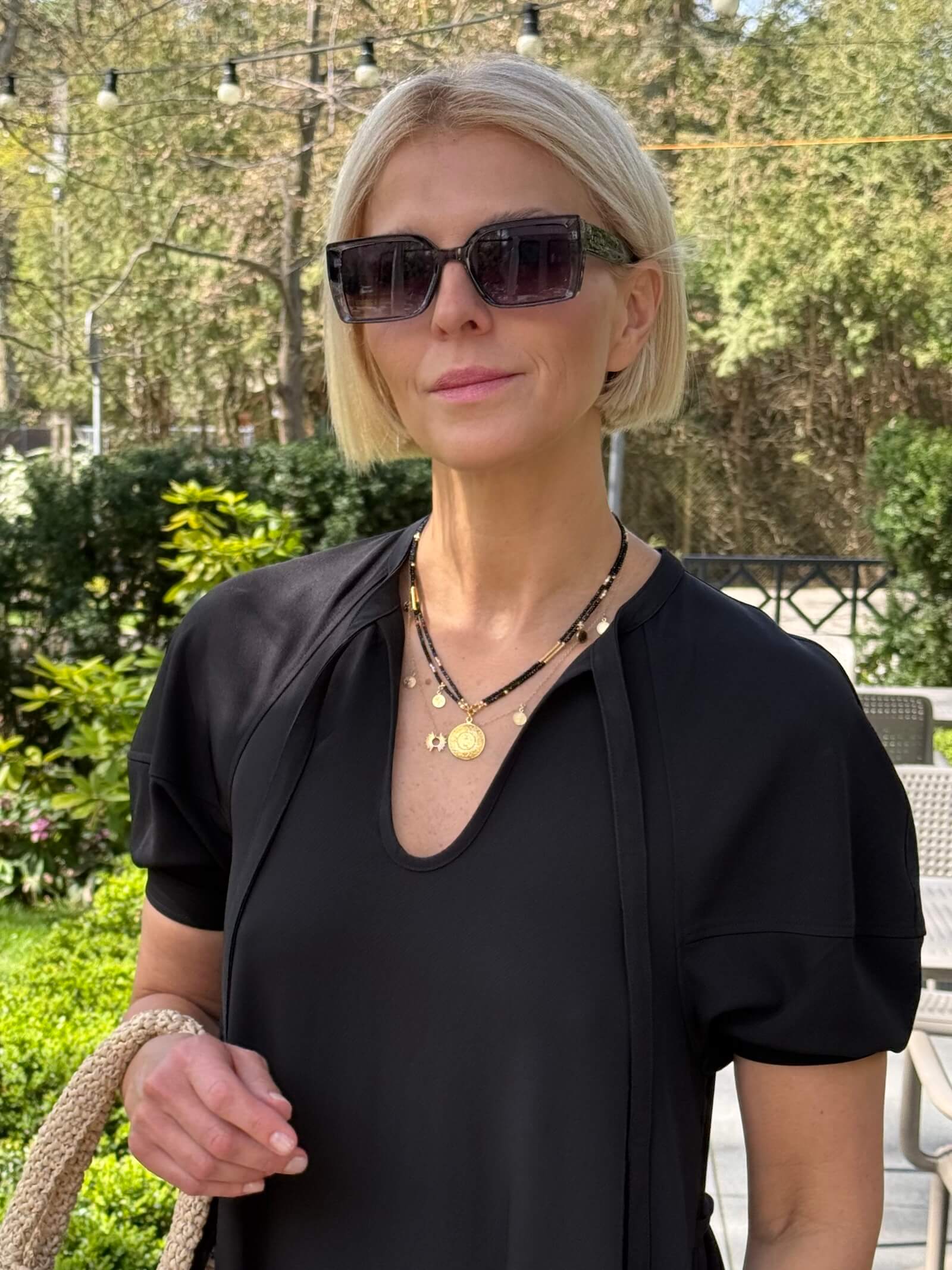 Double Black and Gold Necklace with Pendant - Aztec Coin