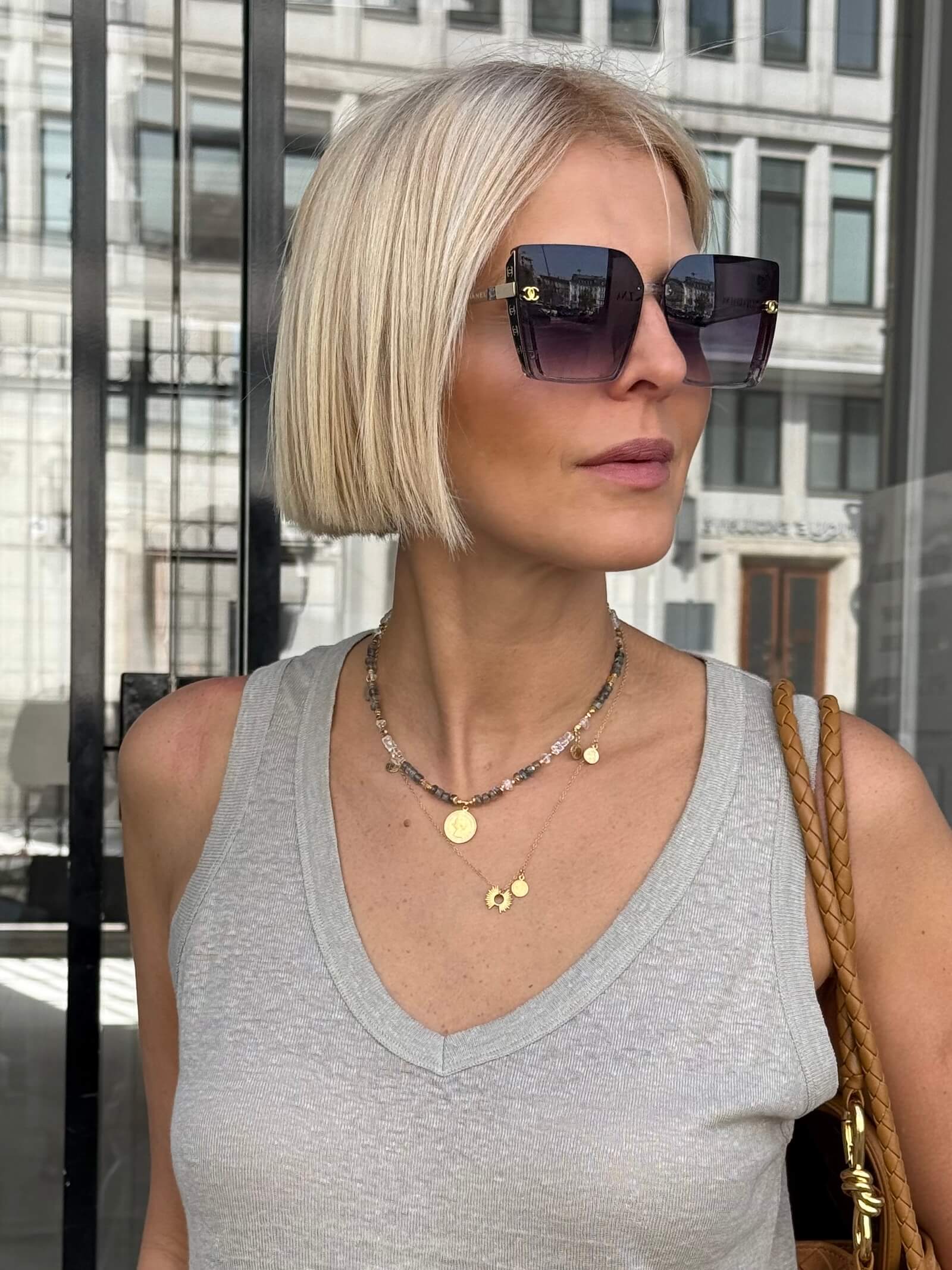 Labradorite and Rock Crystal Necklace with Pendant - Coin