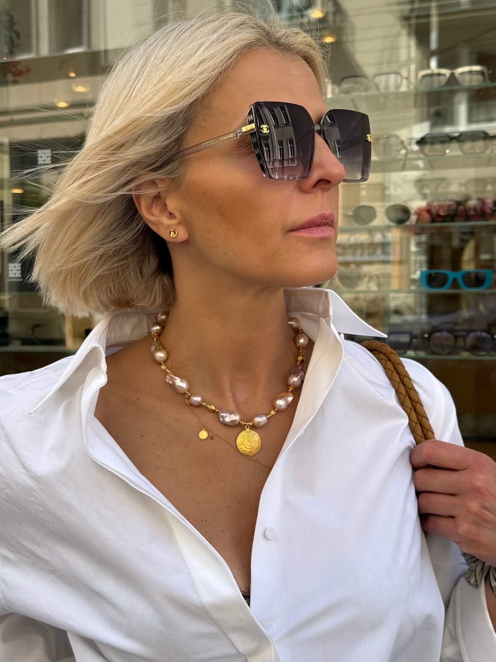 Pink Baroque Pearl Necklace with an Aztec Coin Pendant