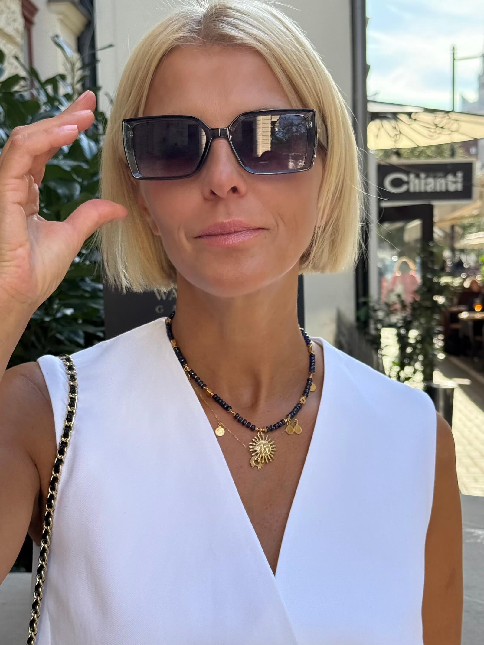 Naszyjnik z Granatowych Szafirów z Zawieszką - Słońce