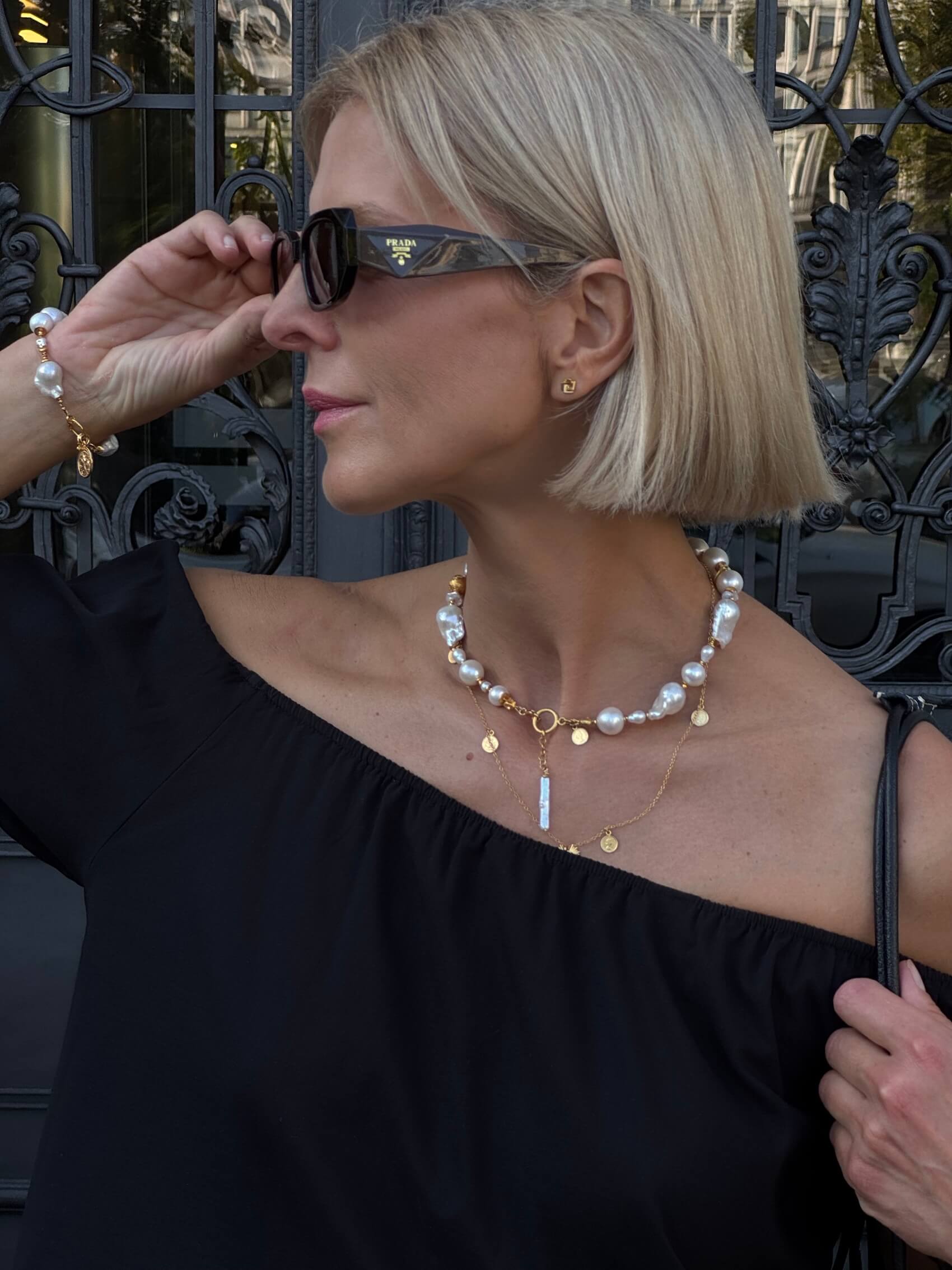 Choker z Białych Pereł Barokowych