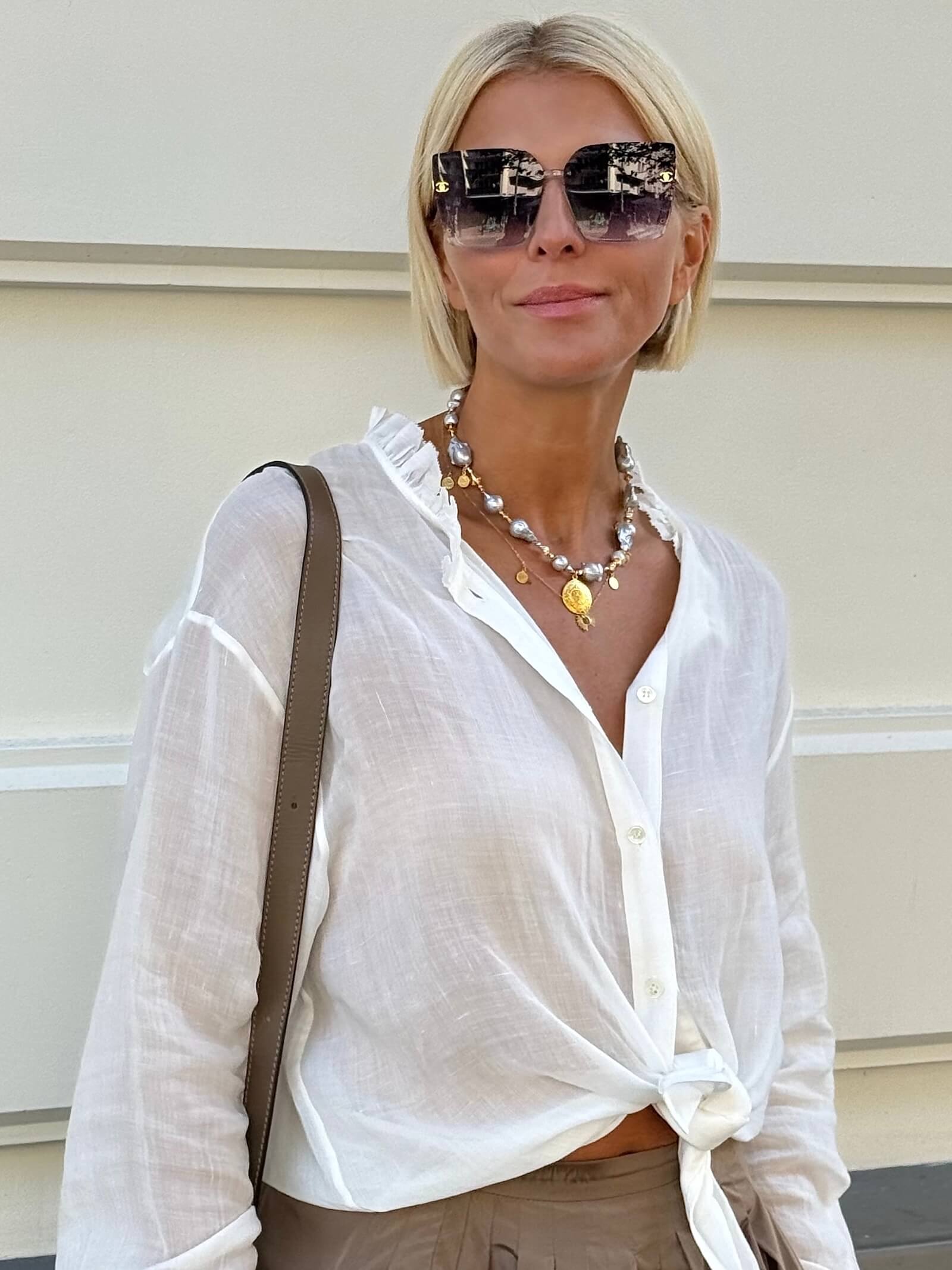 Naszyjnik z Szarych Pereł Barokowych z Pozłacaną z monetą azteków- ULASIENICKA