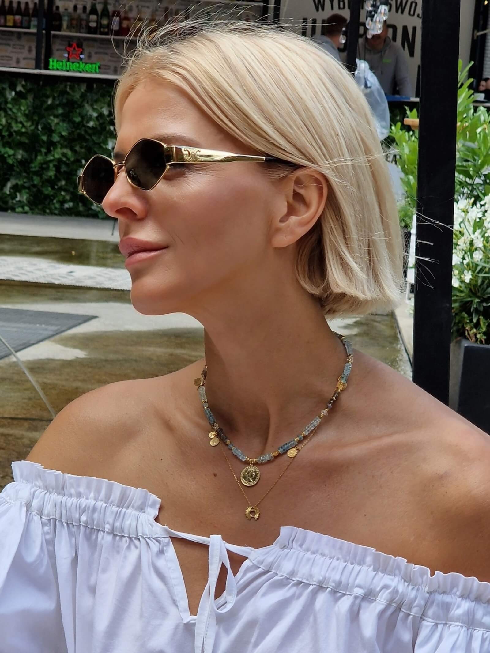 Aquamarine and Labradorite Necklace with Pendant - Coin