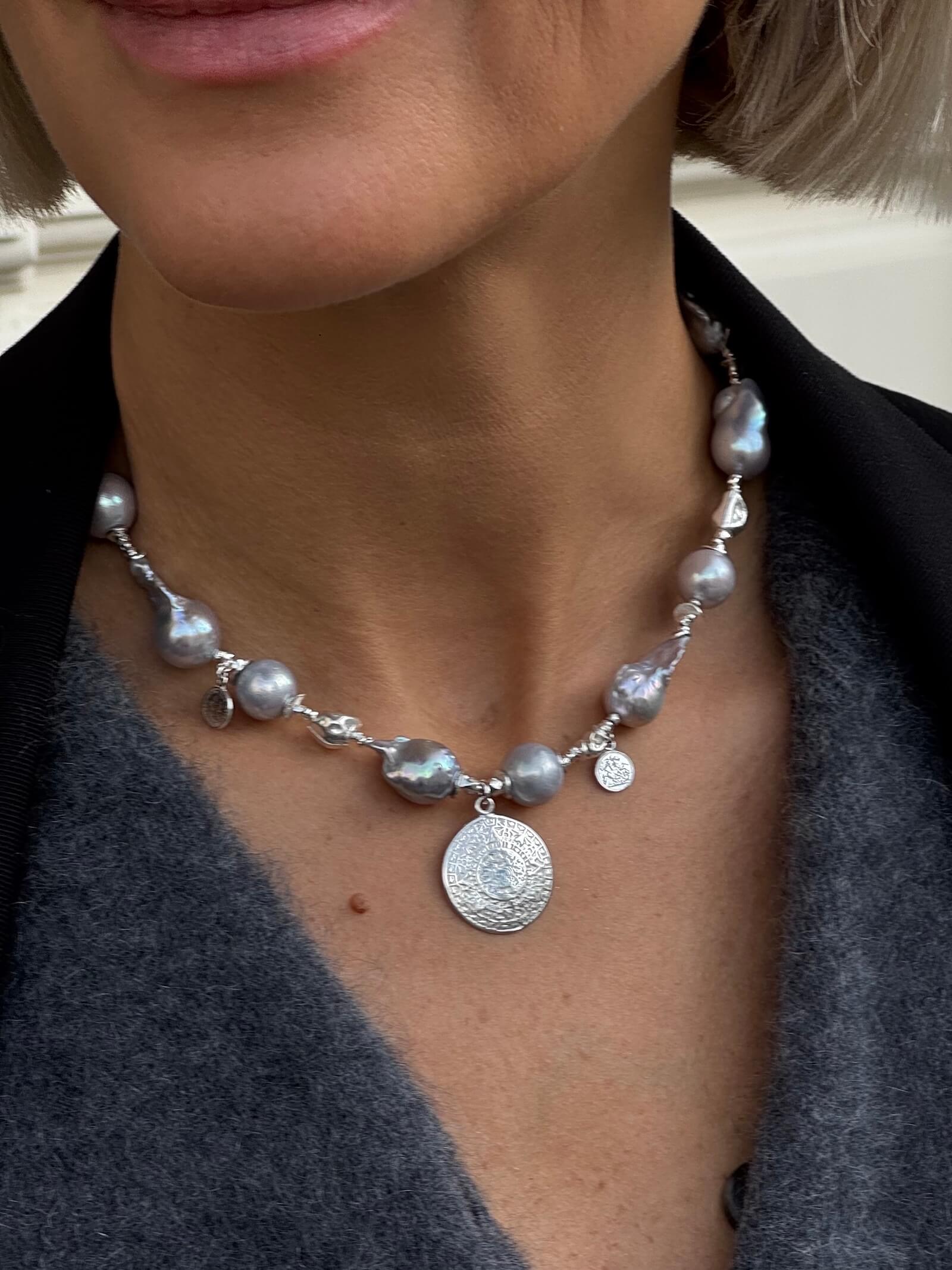 Naszyjnik z Szarych Pereł Barokowych - Srebro 925