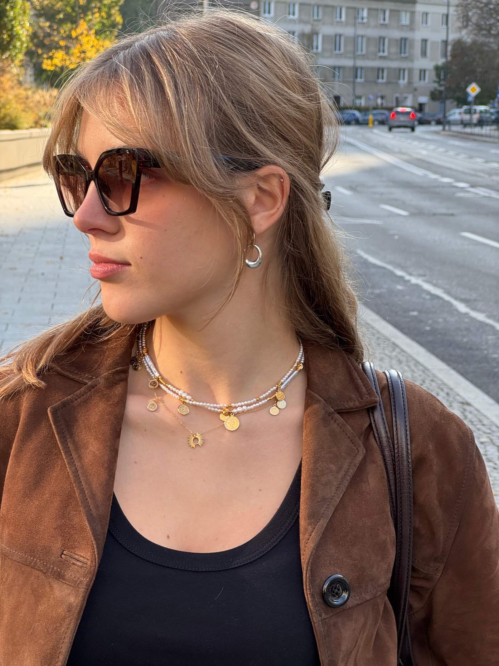 Set of White Pearl Necklaces with Coins