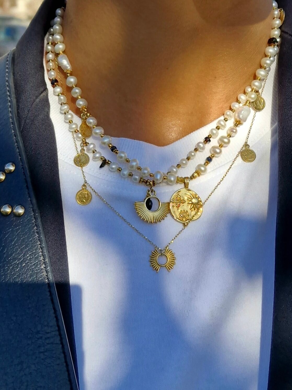 Zestaw Naszyjników z Białych Pereł z Zawieszkami