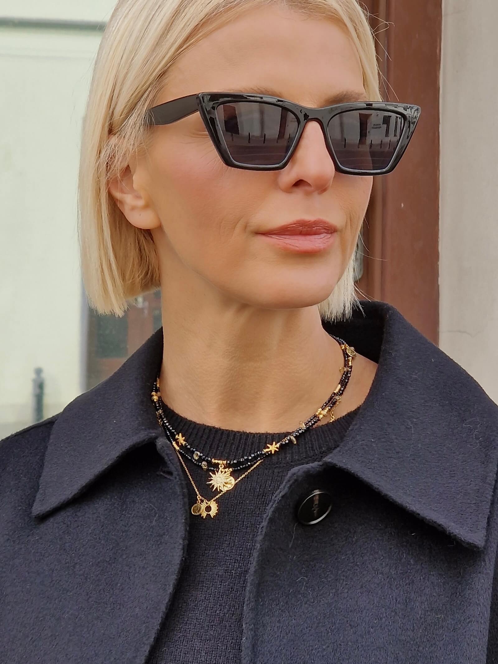 Black and Gold Necklace with Pendant - Sun