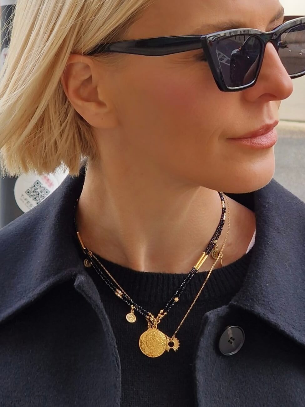 Naszyjnik Podwójny Czarno-Złoty z Zawieszką - Moneta Azteków