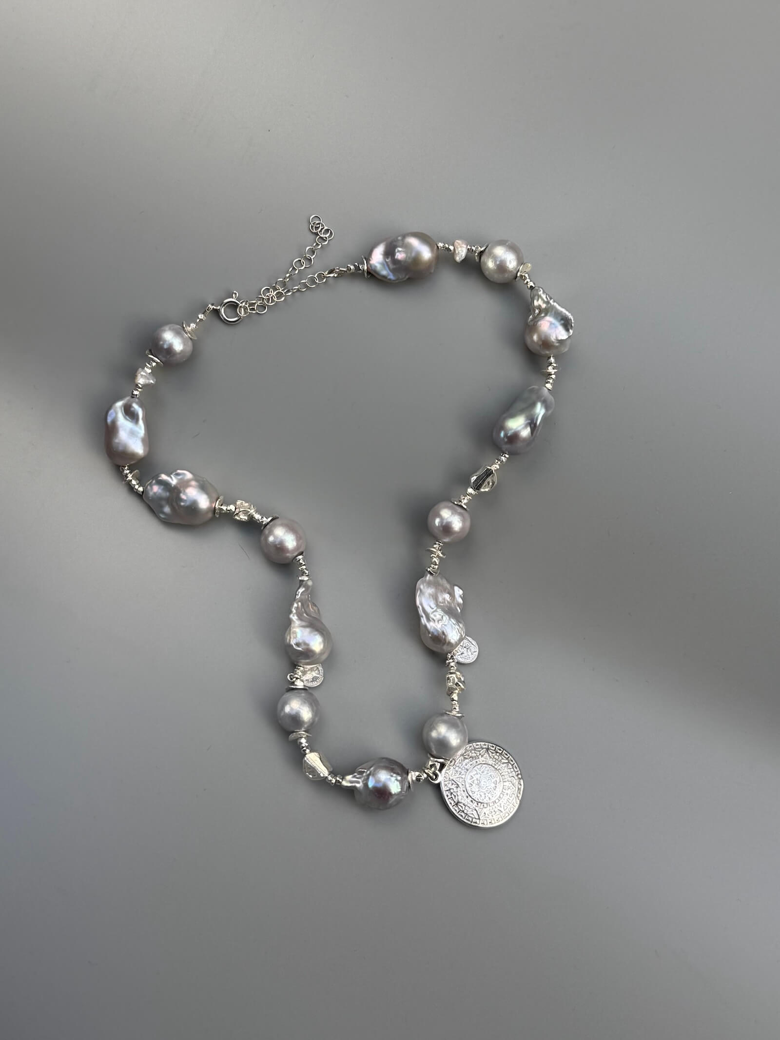 Naszyjnik z Szarych Pereł Barokowych - Srebro 925