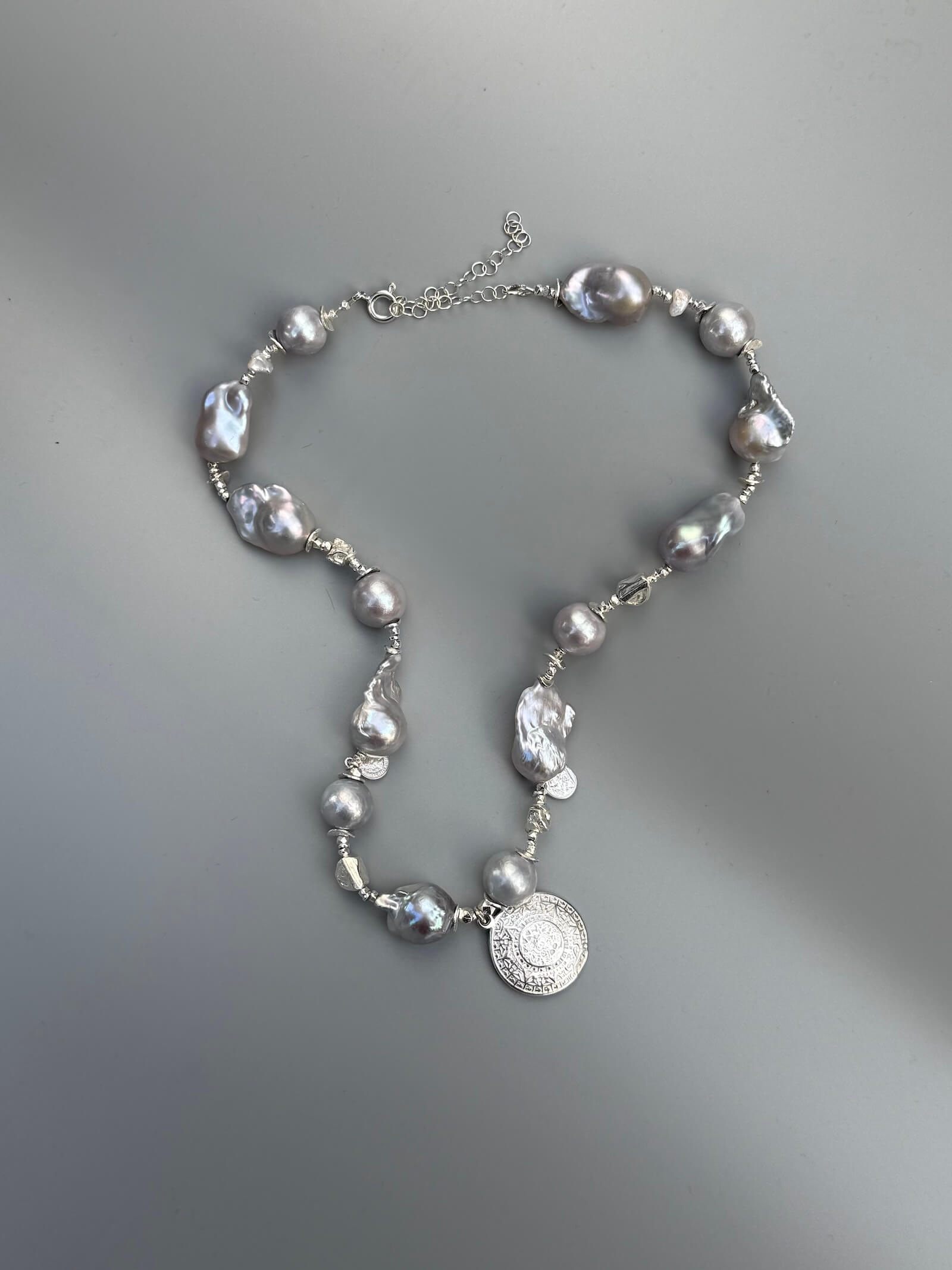Naszyjnik z Szarych Pereł Barokowych - Srebro 925
