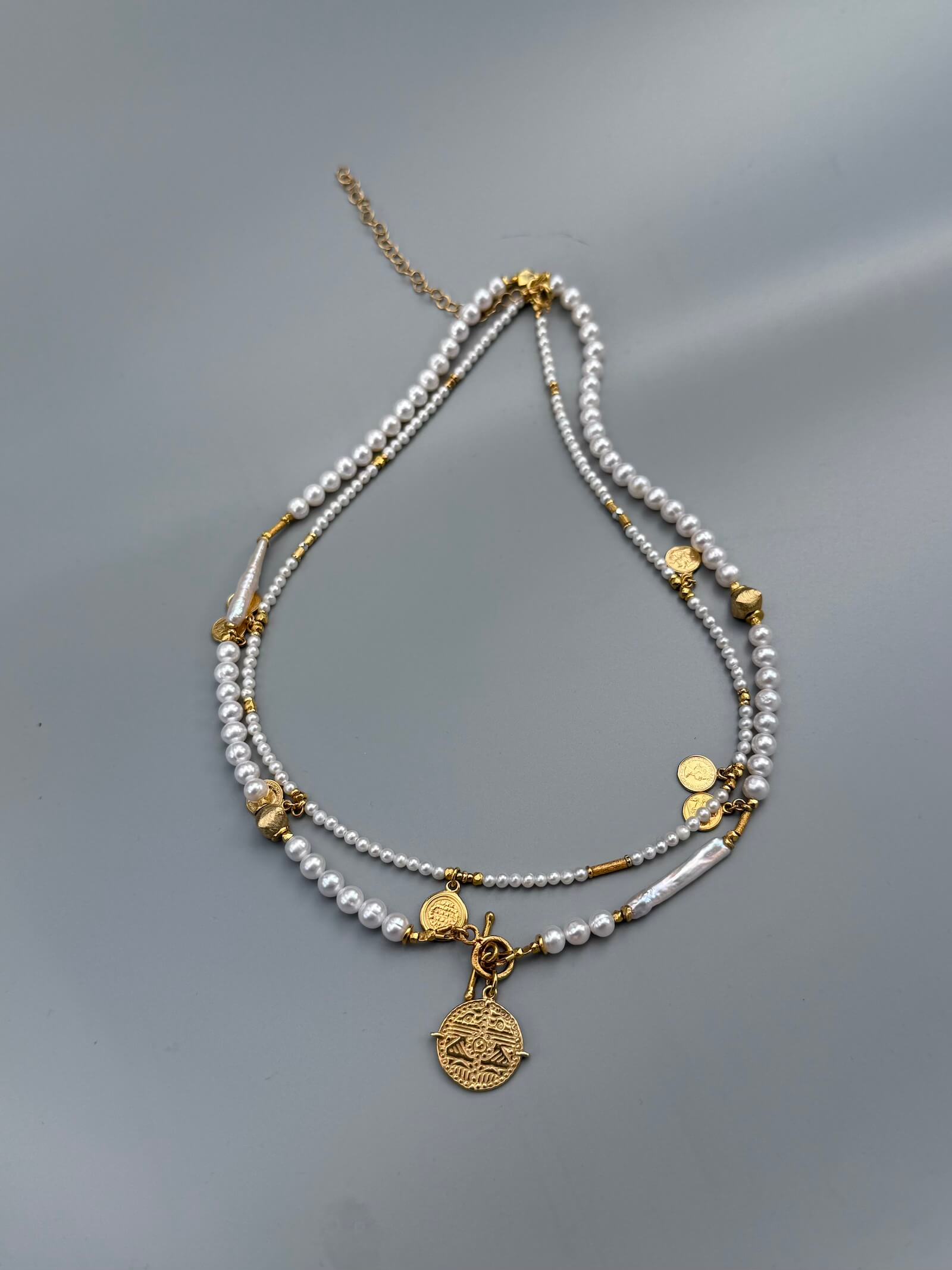 Zestaw Naszyjników z Białych Pereł z Zapięciem na Patyczek