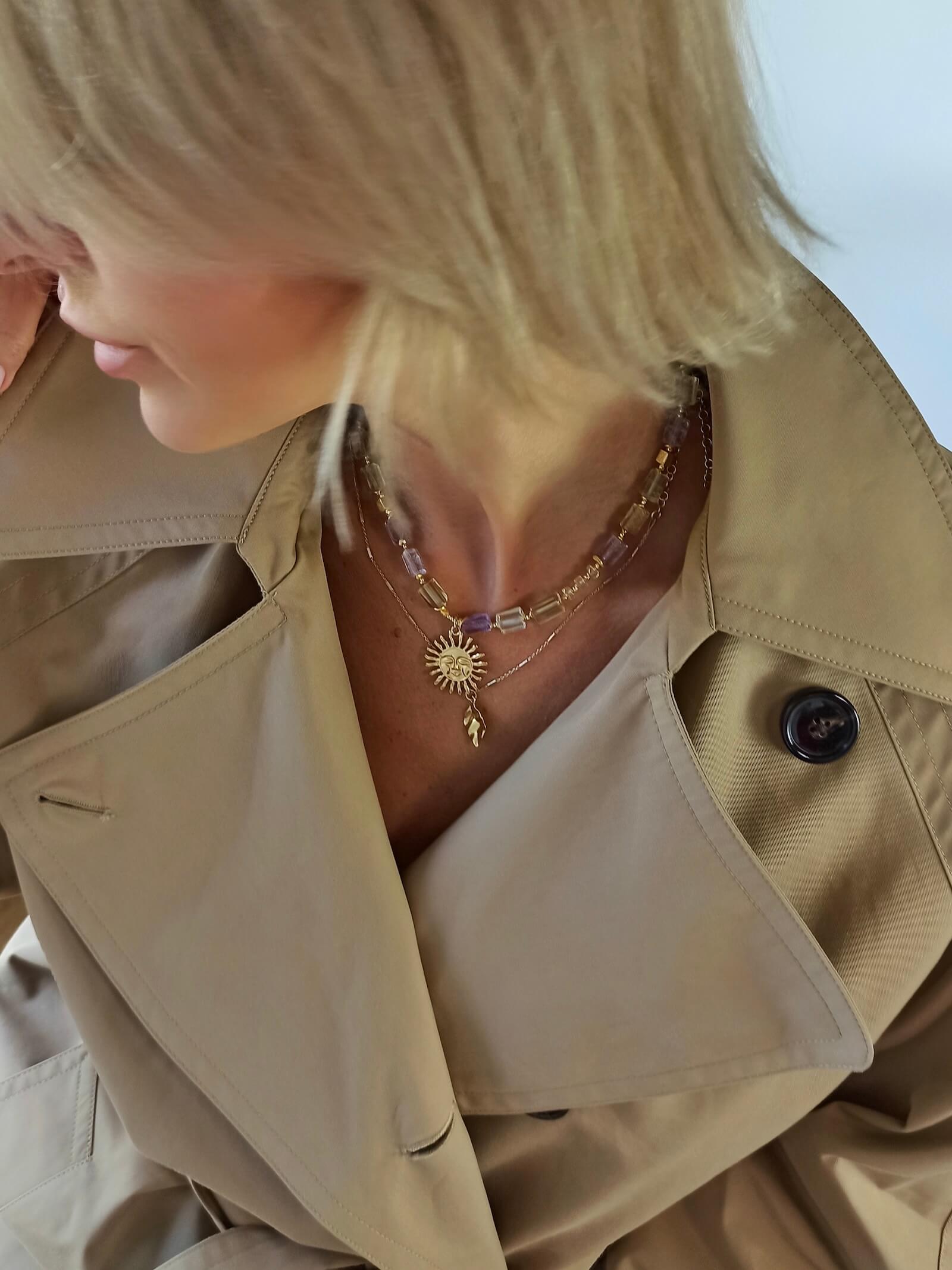 Naszyjnik z Cytrynem i Ametystem z Zawieszką - Słońce