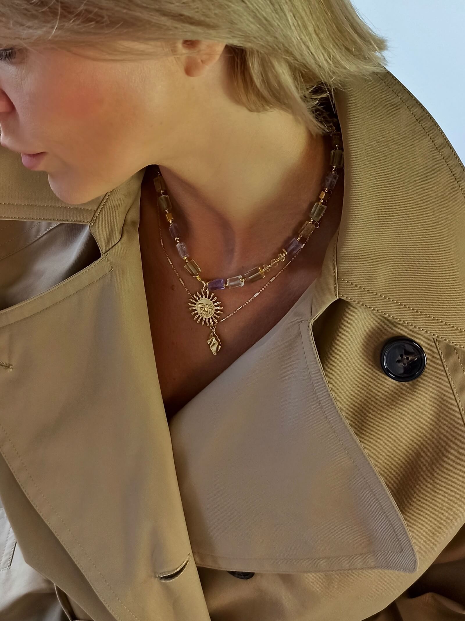 Naszyjnik z Cytrynem i Ametystem z Zawieszką - Słońce