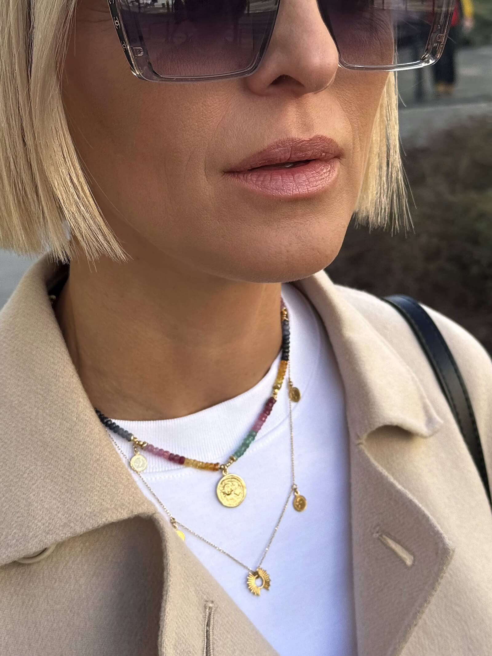 Ruby, Emerald and Sapphire Necklace with Pendant - Coin