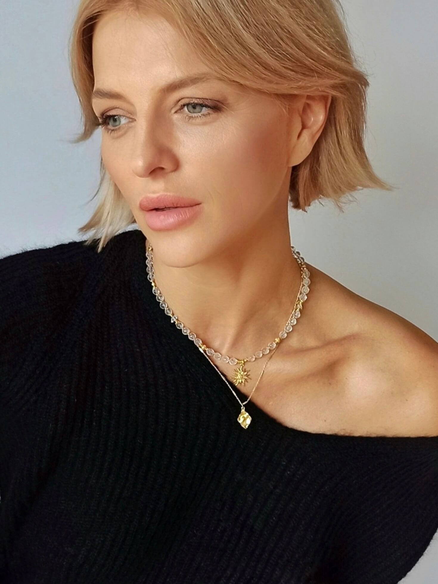 Naszyjnik z Kryształu Górskiego z Zawieszką - Słońce