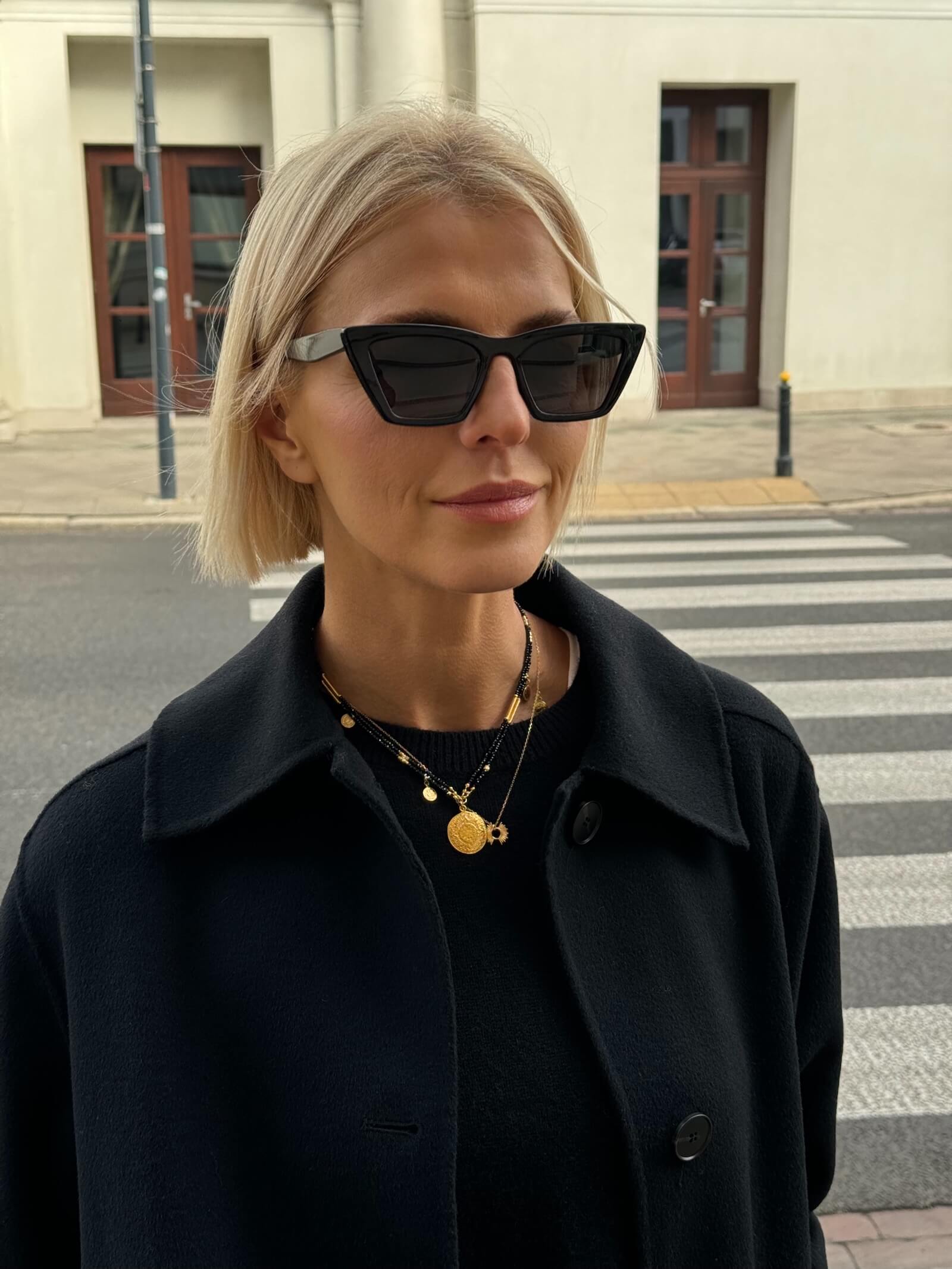 Double Black and Gold Necklace with Pendant - Aztec Coin