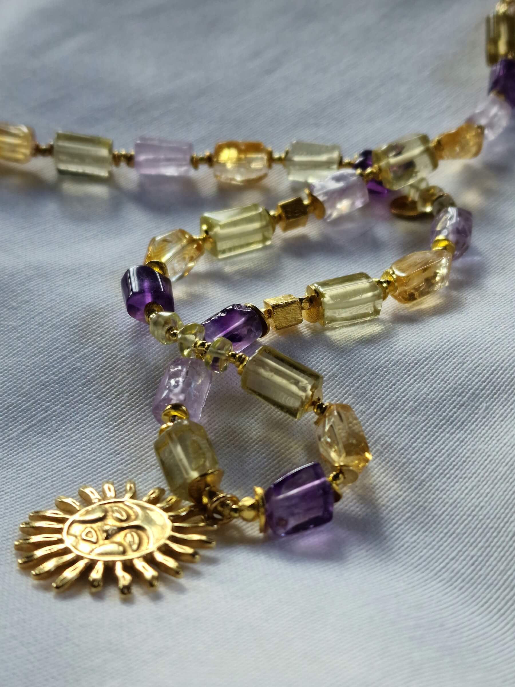 Naszyjnik z Cytrynem i Ametystem z Zawieszką - Słońce