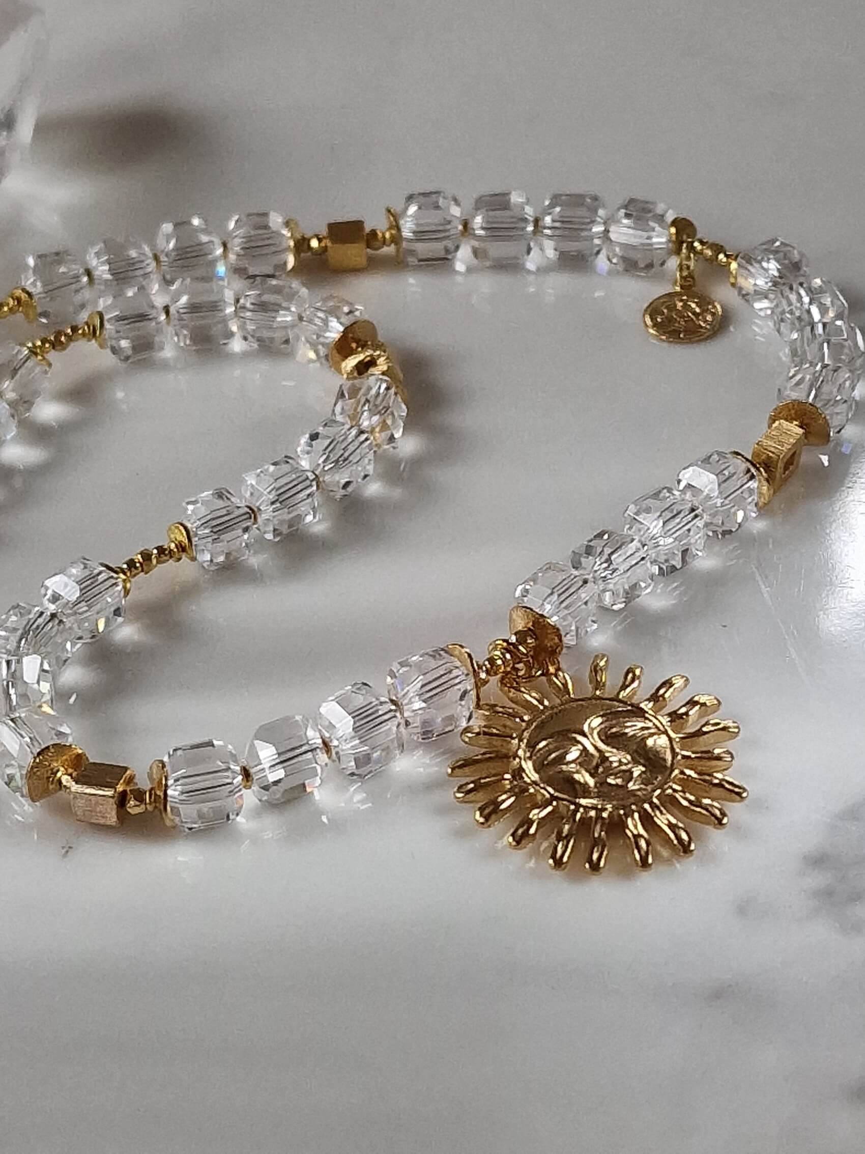 Rock Crystal Necklace with Pendant - Sun